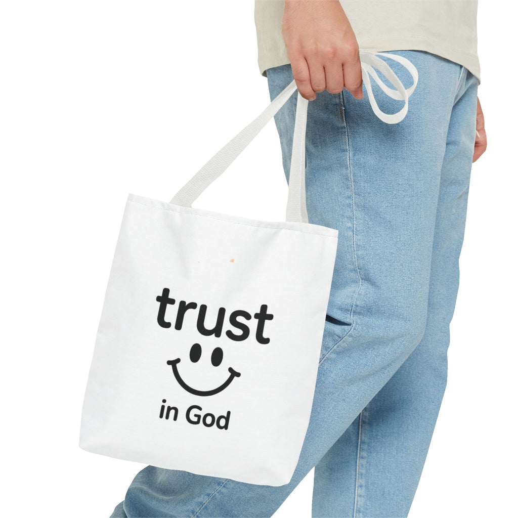Faith Smile Tote Bag — "Trust in God" Inspirational Canvas Tote