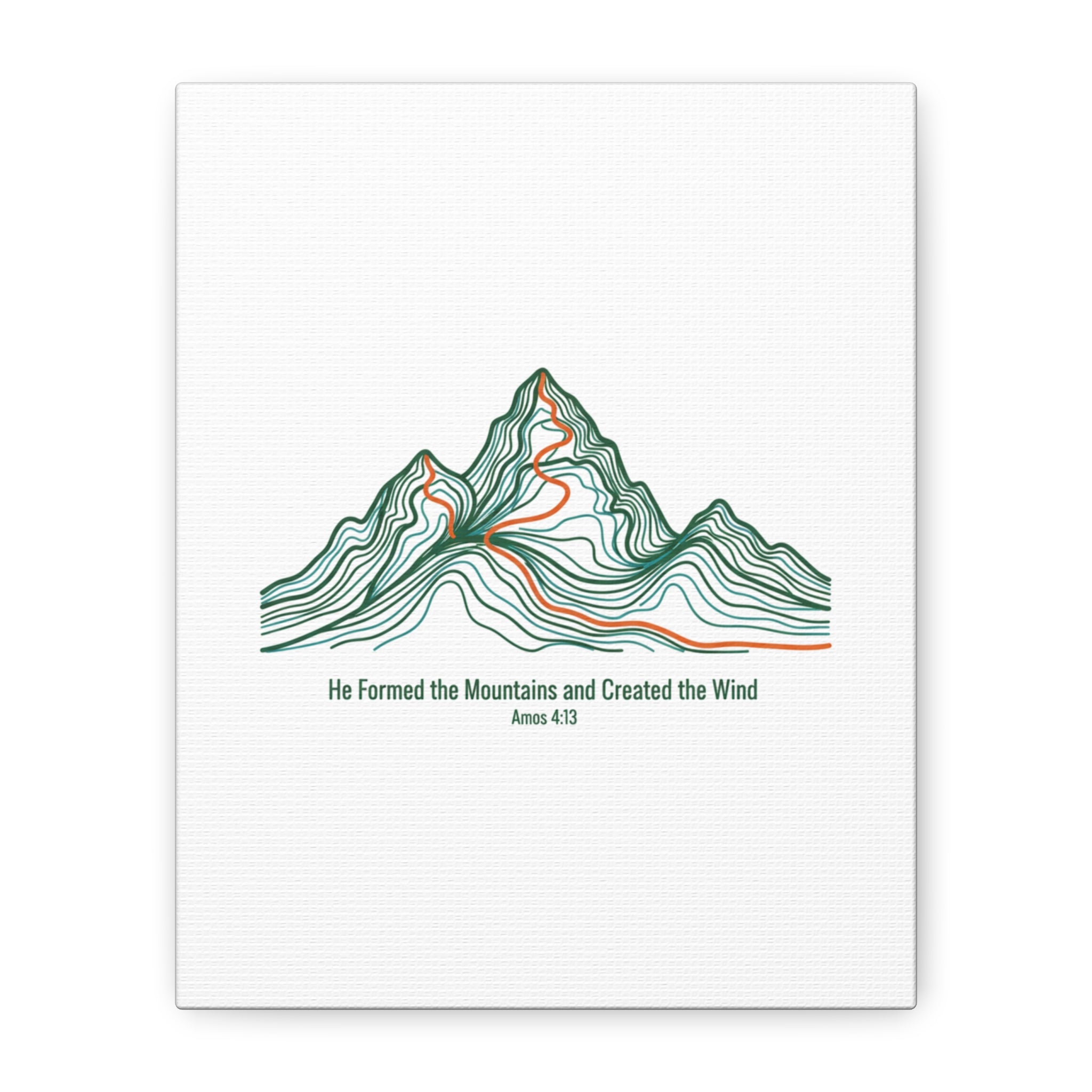Topographic Mountain Canvas — "He Formed the Mountains and Created the Wind" (Amos 4:13)