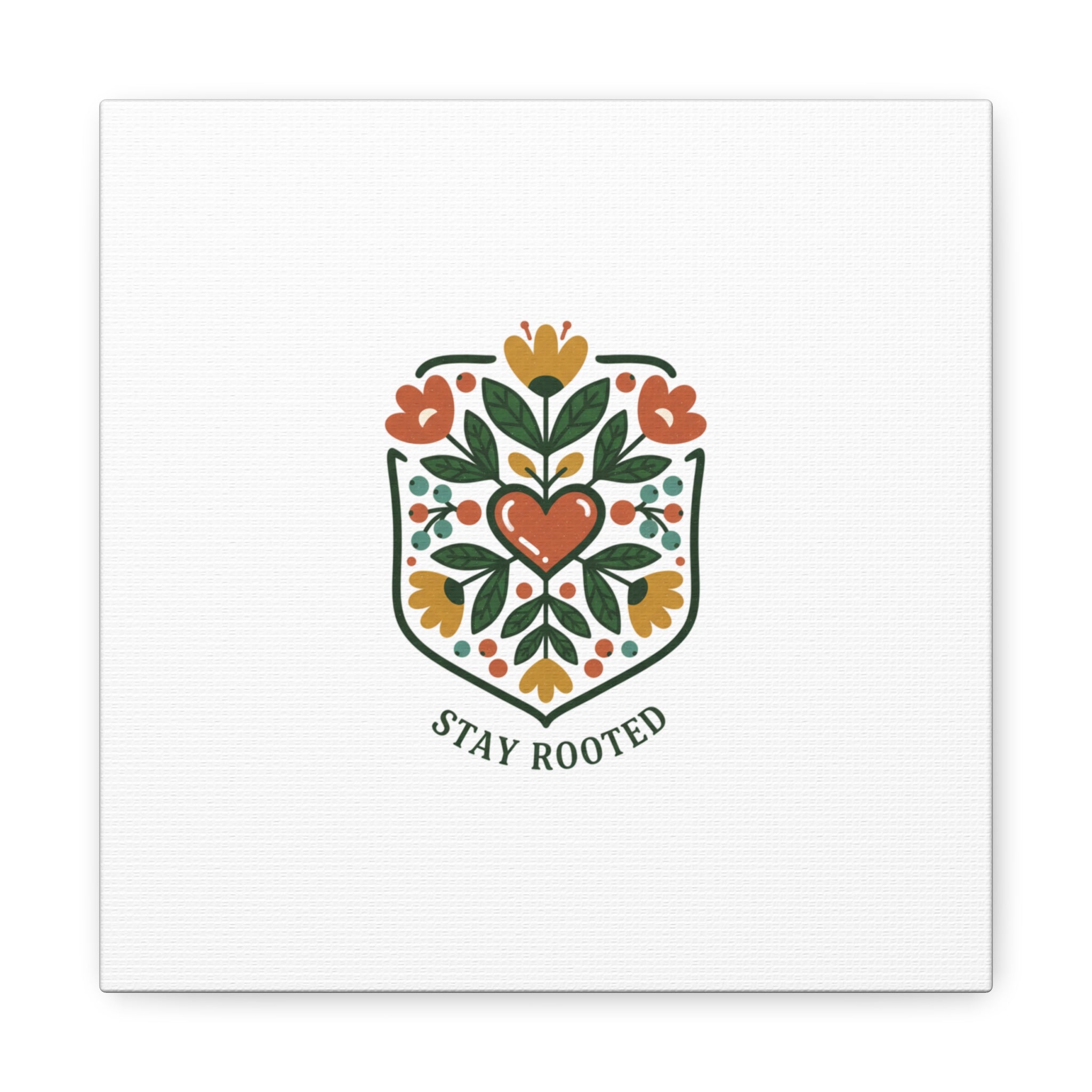 Stay Rooted Botanical Canvas — Hand-Drawn Folk Art Wall Print