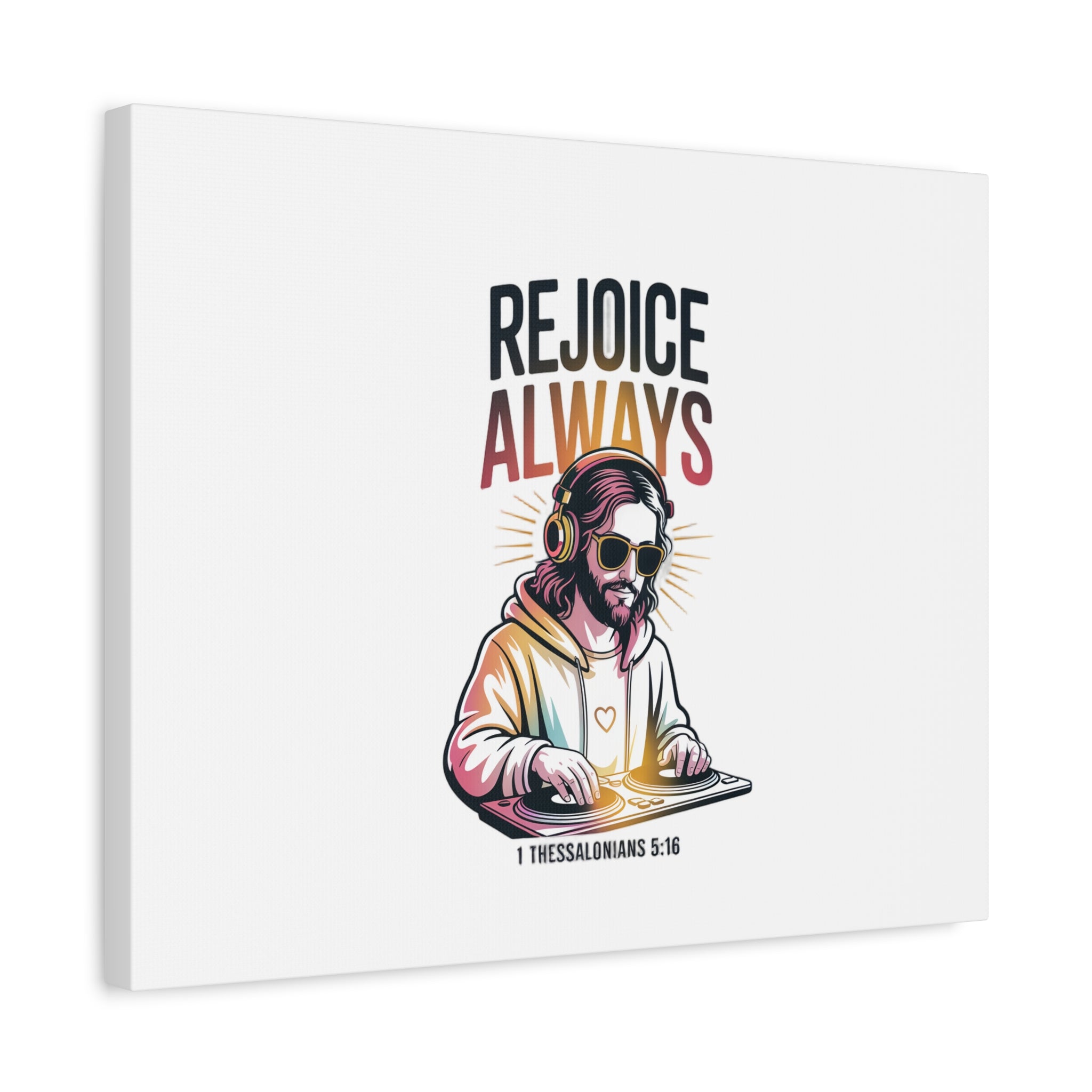 Rejoice Always Canvas Wall Art — Modern Jesus Illustration (1 Thessalonians 5:16)