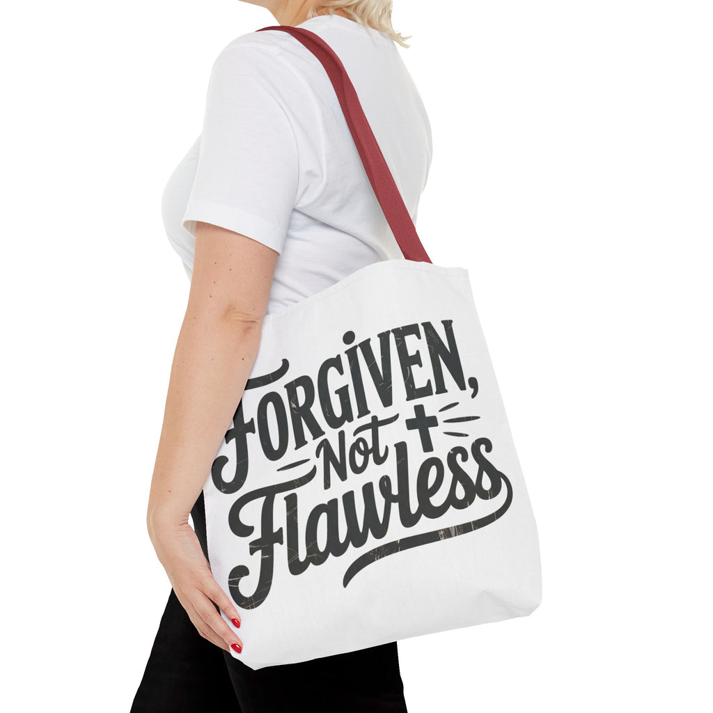 Forgiven Not Flawless Christian Tote Bag — Inspirational Scripture Quote Tote