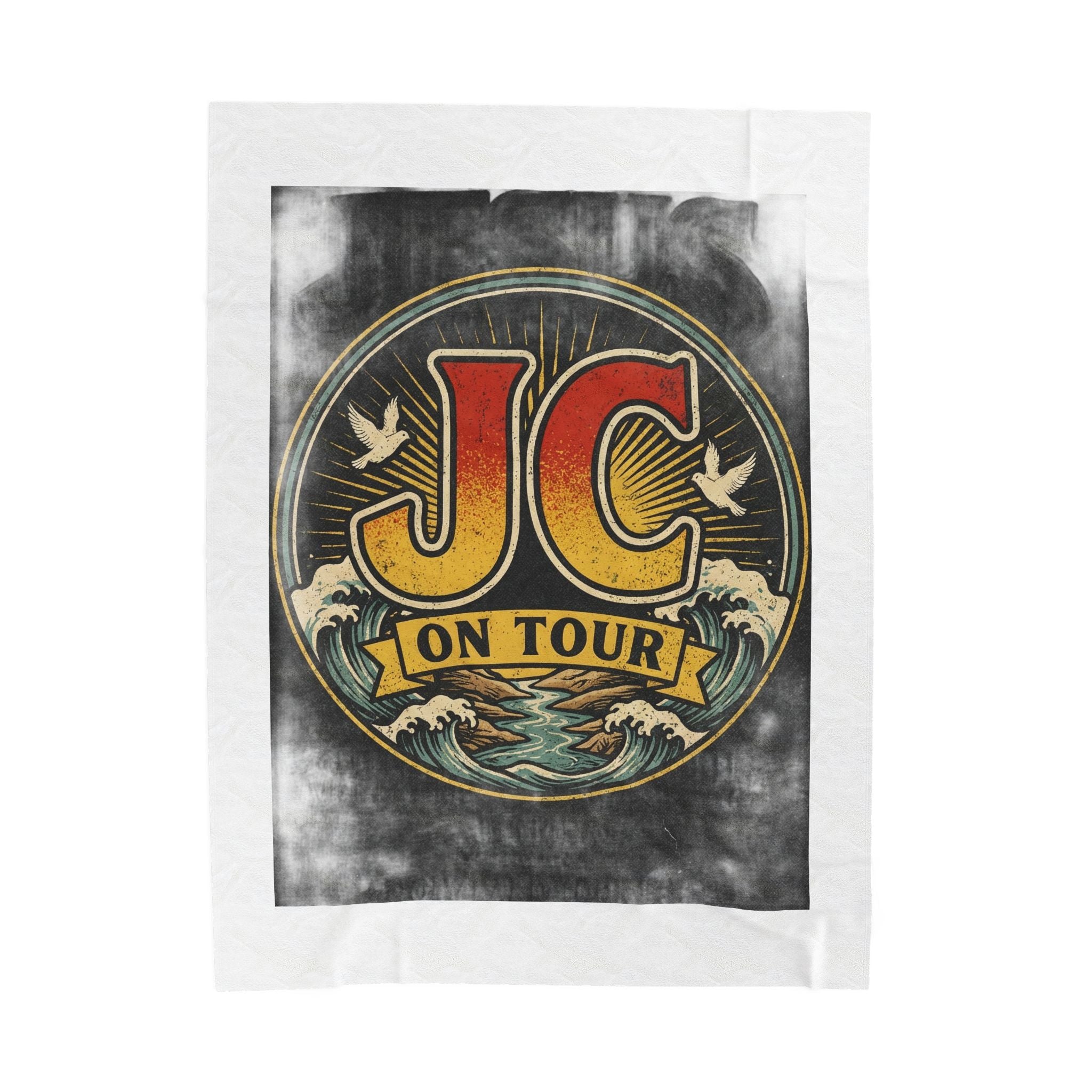 Velveteen Plush Blanket — "JC On Tour" Vintage Tour Logo Throw