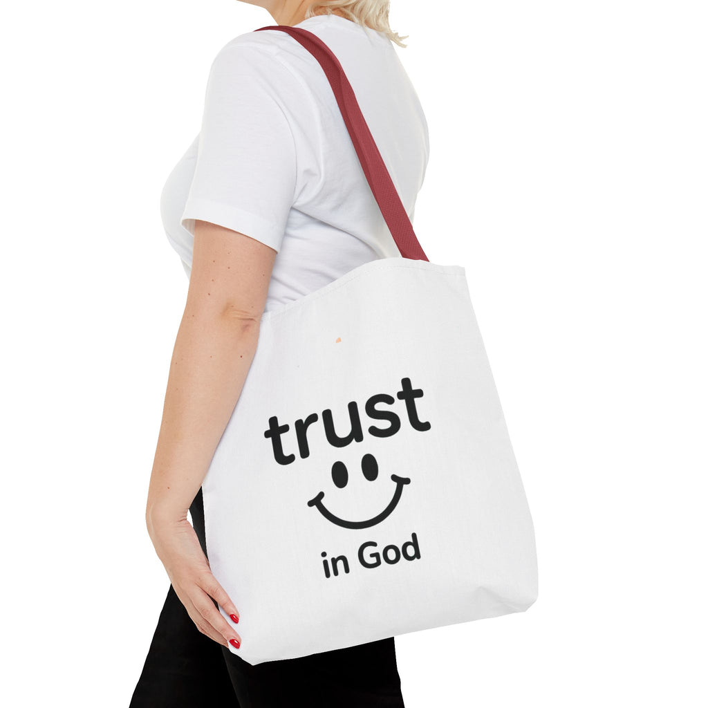 Faith Smile Tote Bag — "Trust in God" Inspirational Canvas Tote