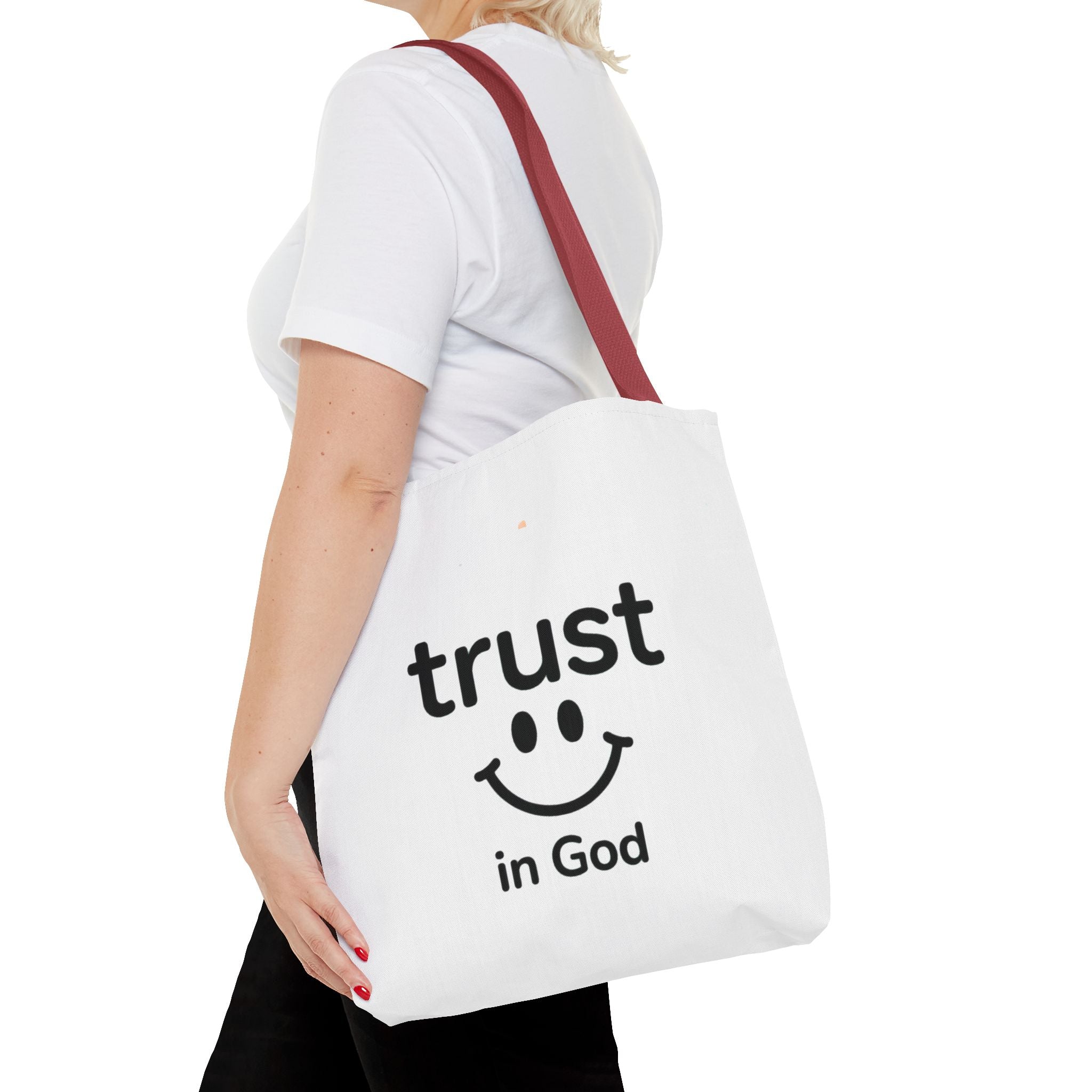Faith Smile Tote Bag — "Trust in God" Inspirational Canvas Tote