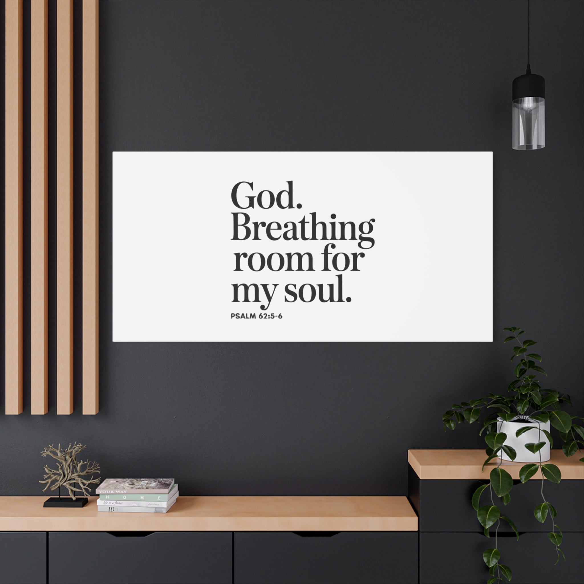 God breathing room for my soul Christian Canvas Wall Art — Minimal Heart Quote Stretched Matte Canvas