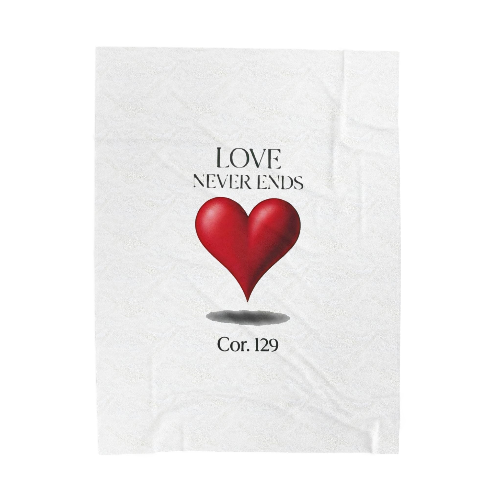 Velveteen Plush Blanket — "Love Never Ends" Heart Design (1 Cor. 13:9)