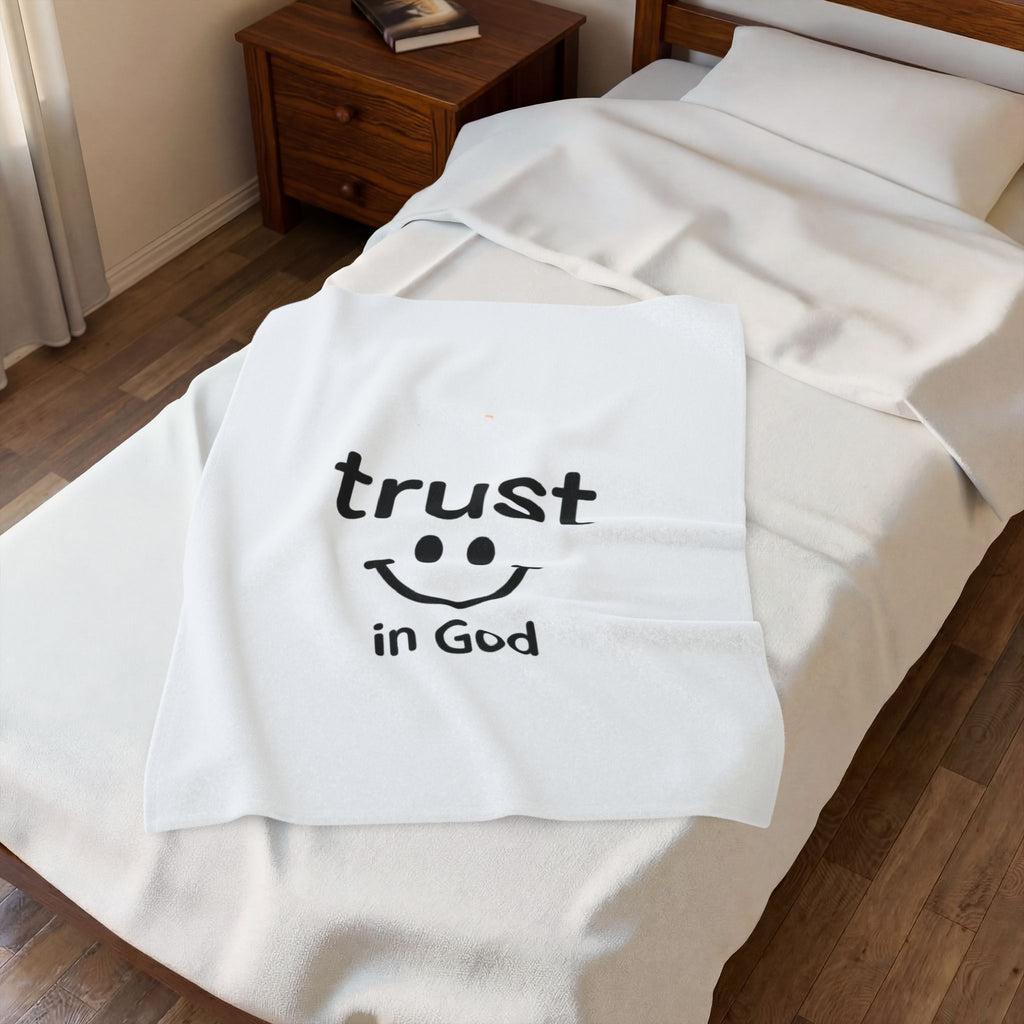 Velveteen Plush Blanket — “Trust in God” Smile Design Cozy Christian Throw