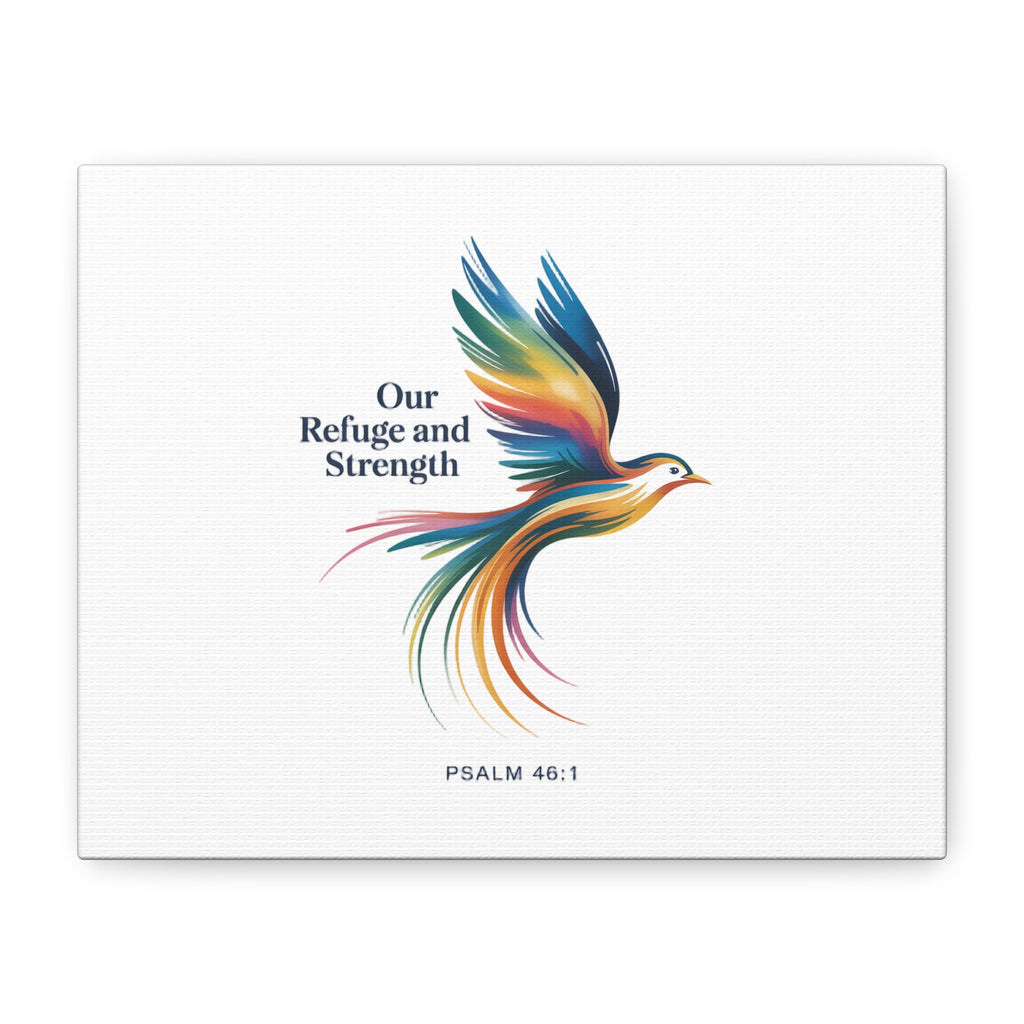 Matte Canvas Bird Wall Art — "Our Refuge & Strength" Psalm Quote