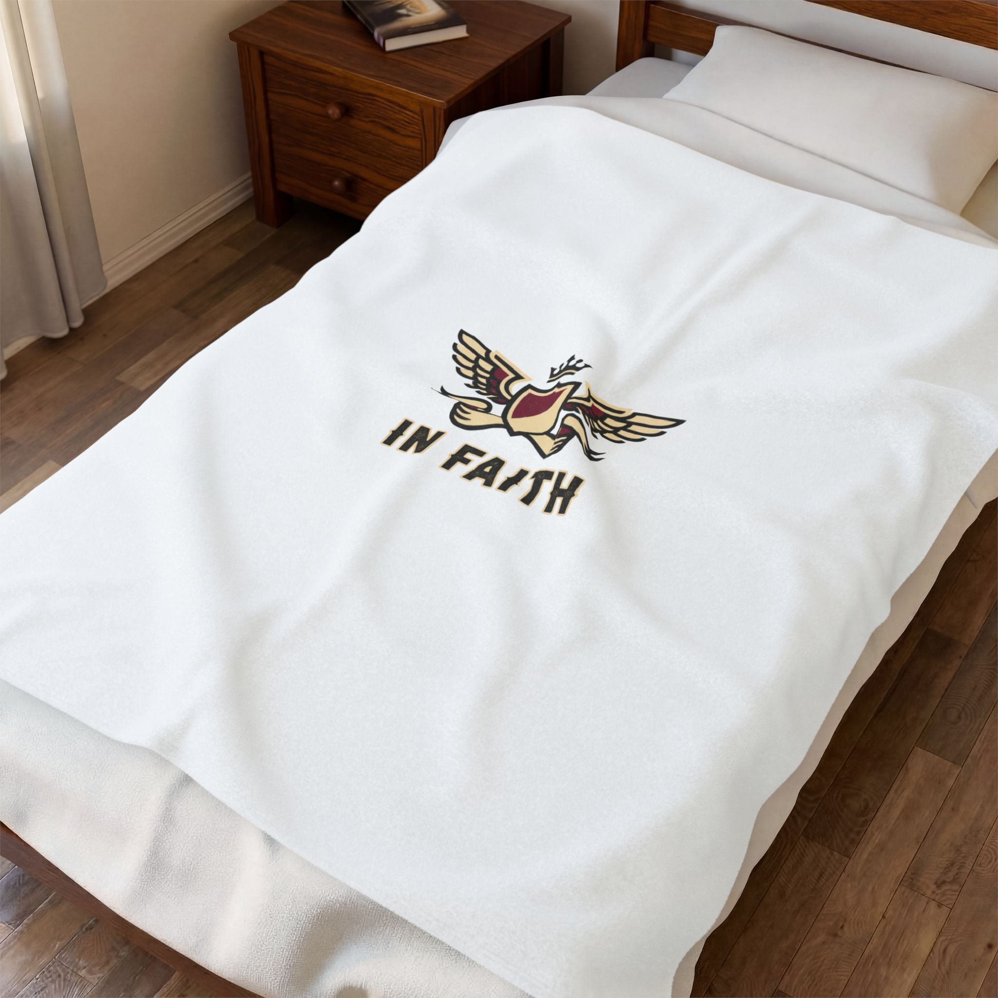Plush Blanket — 'In Faith' Crest Velveteen Throw