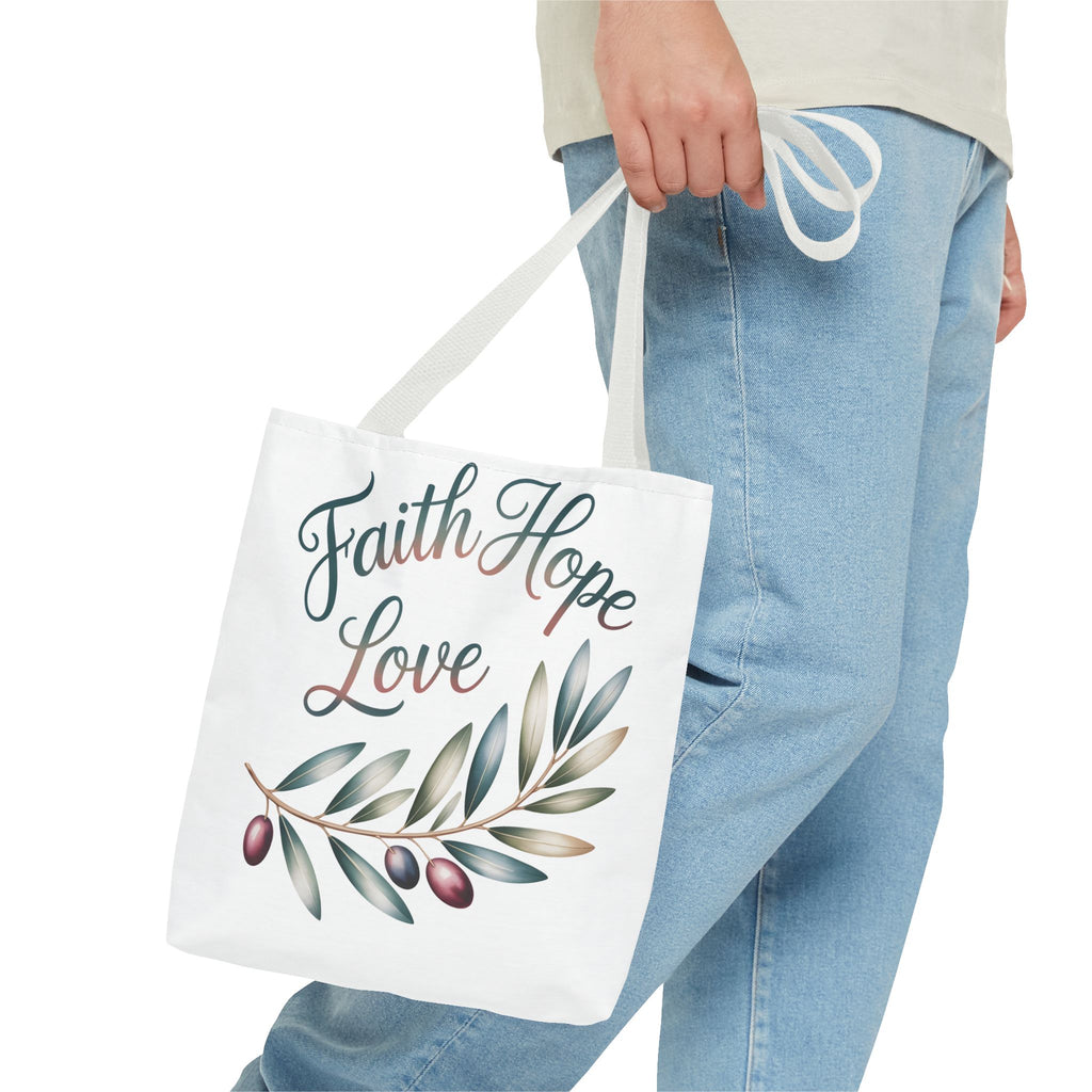 Faith Hope Love Floral Tote Bag — Inspirational Scripture Quote Canvas Carryall