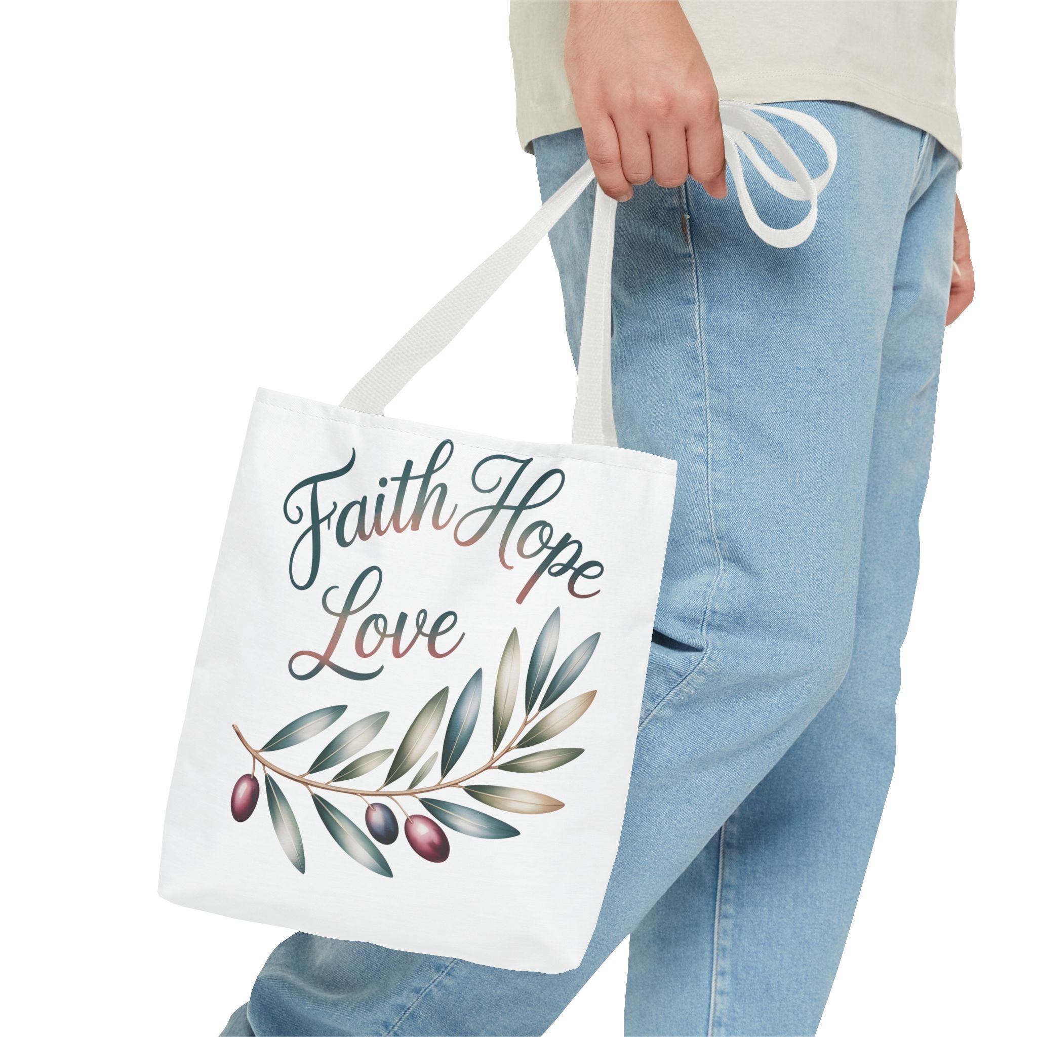 Faith Hope Love Floral Tote Bag — Inspirational Scripture Quote Canvas Carryall