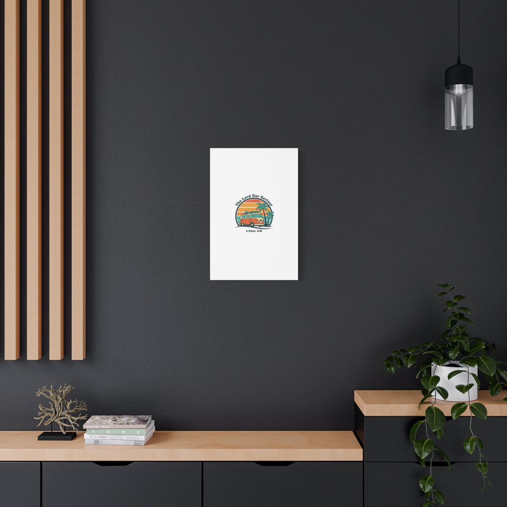 The Lord our Saviour, Retro Surf Sunset Canvas | 70s Van Palm Postcard, Analog Sunshine Aesthetic