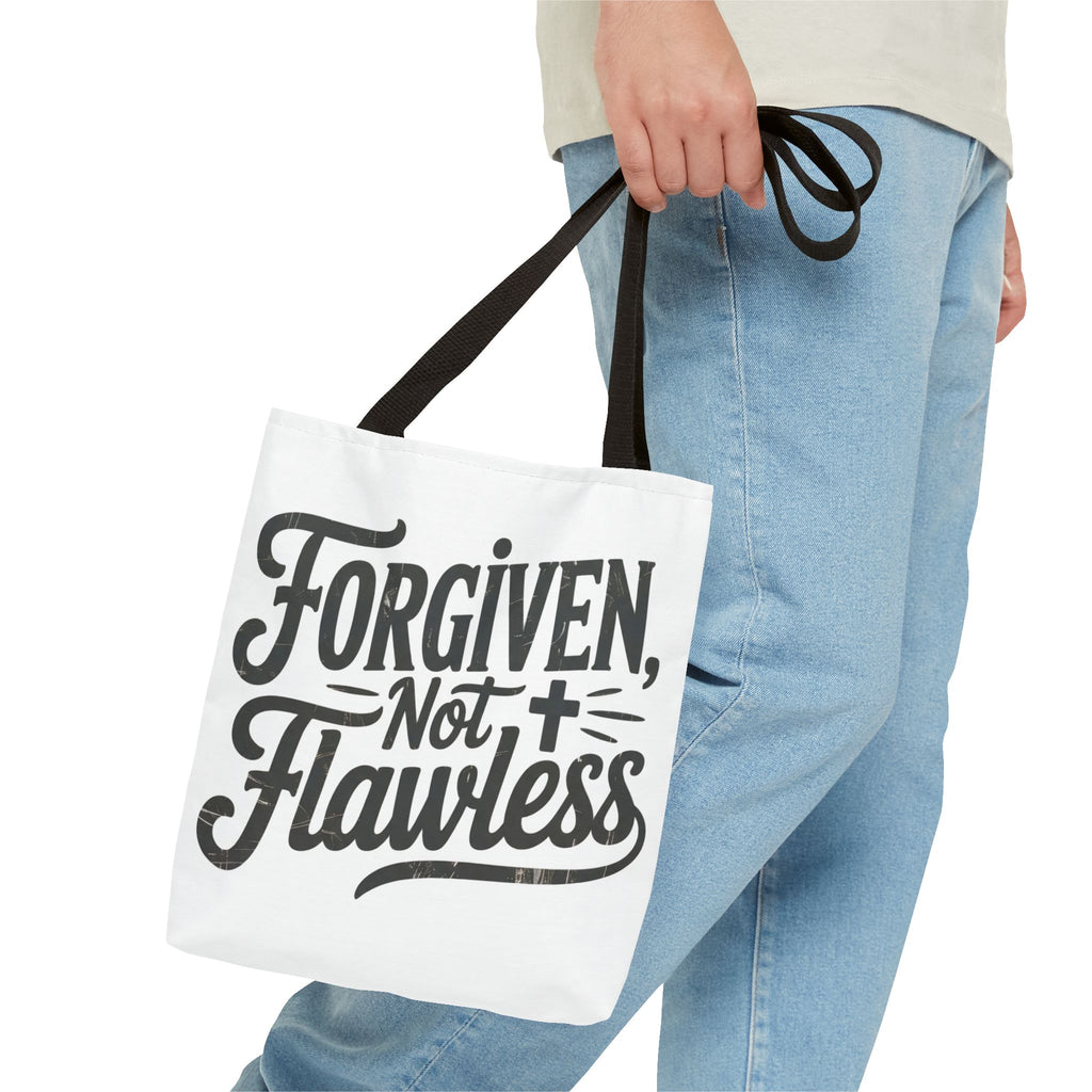 Forgiven Not Flawless Christian Tote Bag — Inspirational Scripture Quote Tote