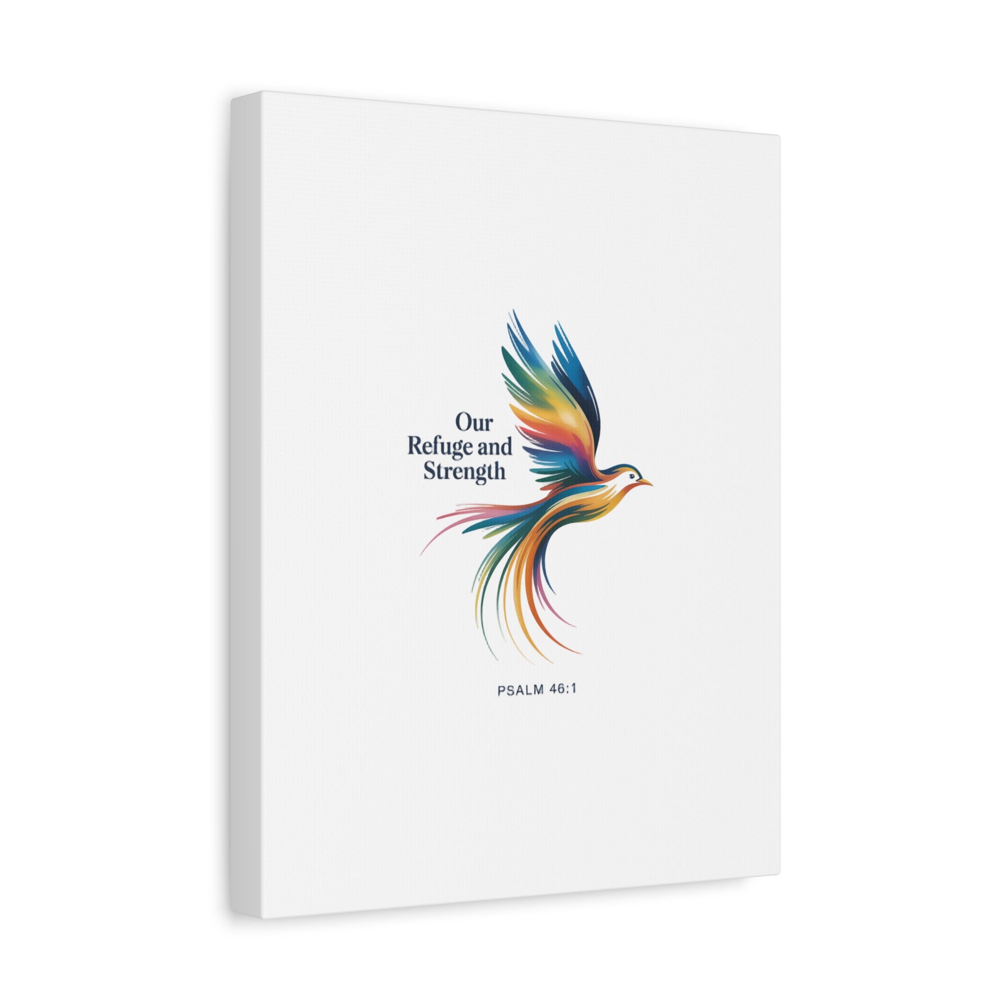 Matte Canvas Bird Wall Art — "Our Refuge & Strength" Psalm Quote