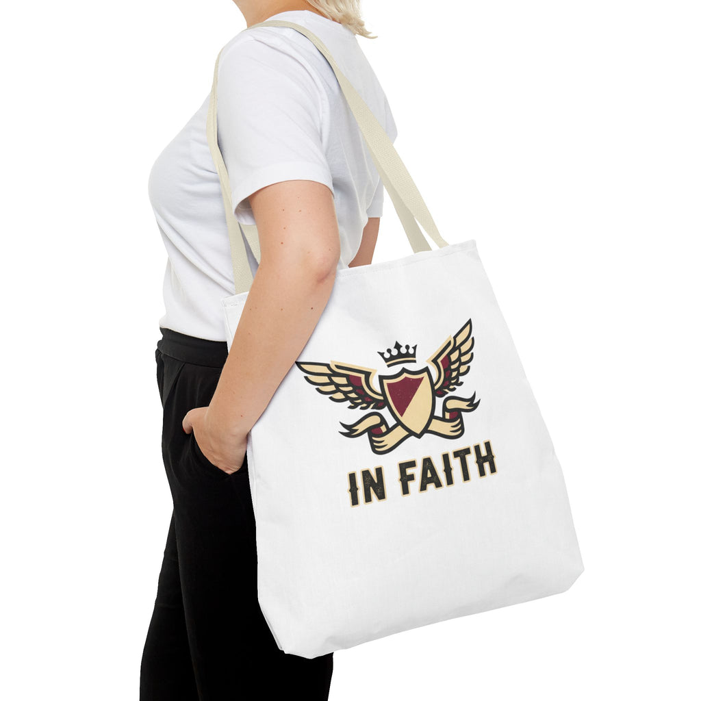 Faith Crest Tote Bag — "In Faith" Winged Shield Everyday Carry