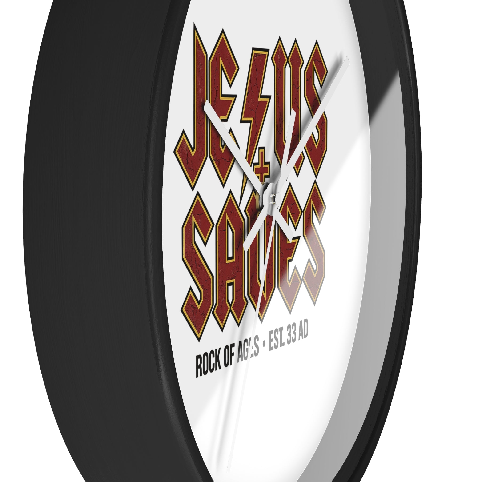 Jesus Saves Wall Clock — Rock of Ages Retro Christian Decor (Est. 33 AD)