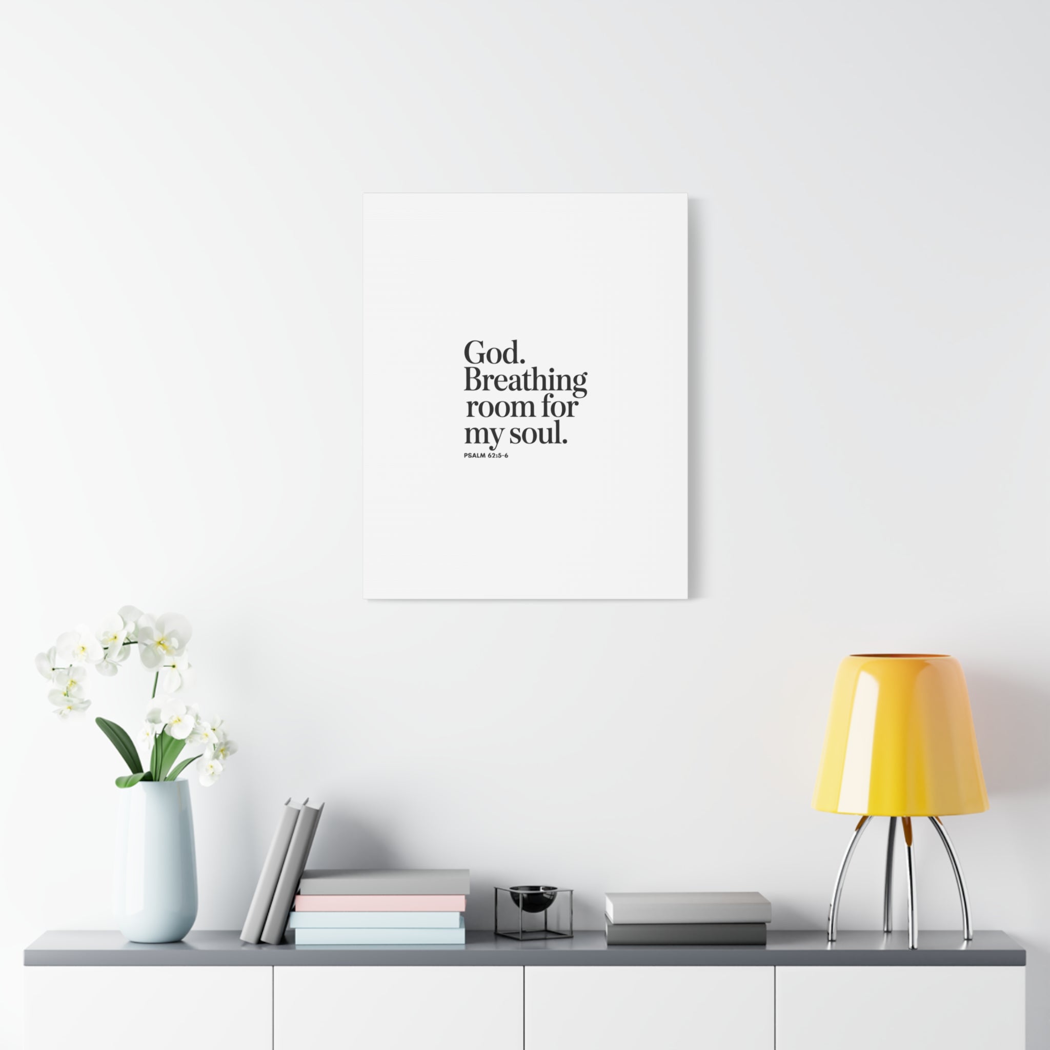 God breathing room for my soul Christian Canvas Wall Art — Minimal Heart Quote Stretched Matte Canvas