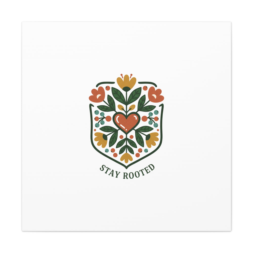 Stay Rooted Botanical Canvas — Hand-Drawn Folk Art Wall Print