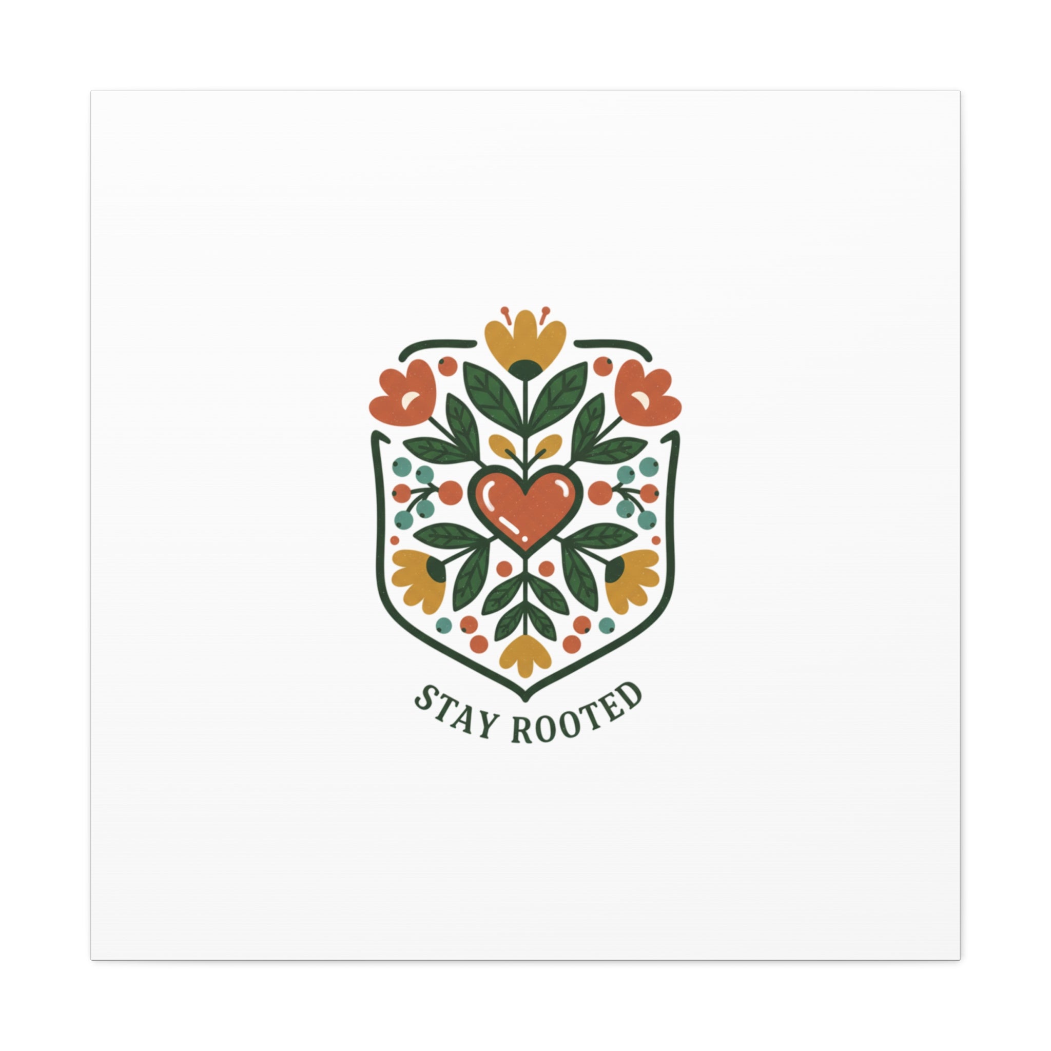 Stay Rooted Botanical Canvas — Hand-Drawn Folk Art Wall Print