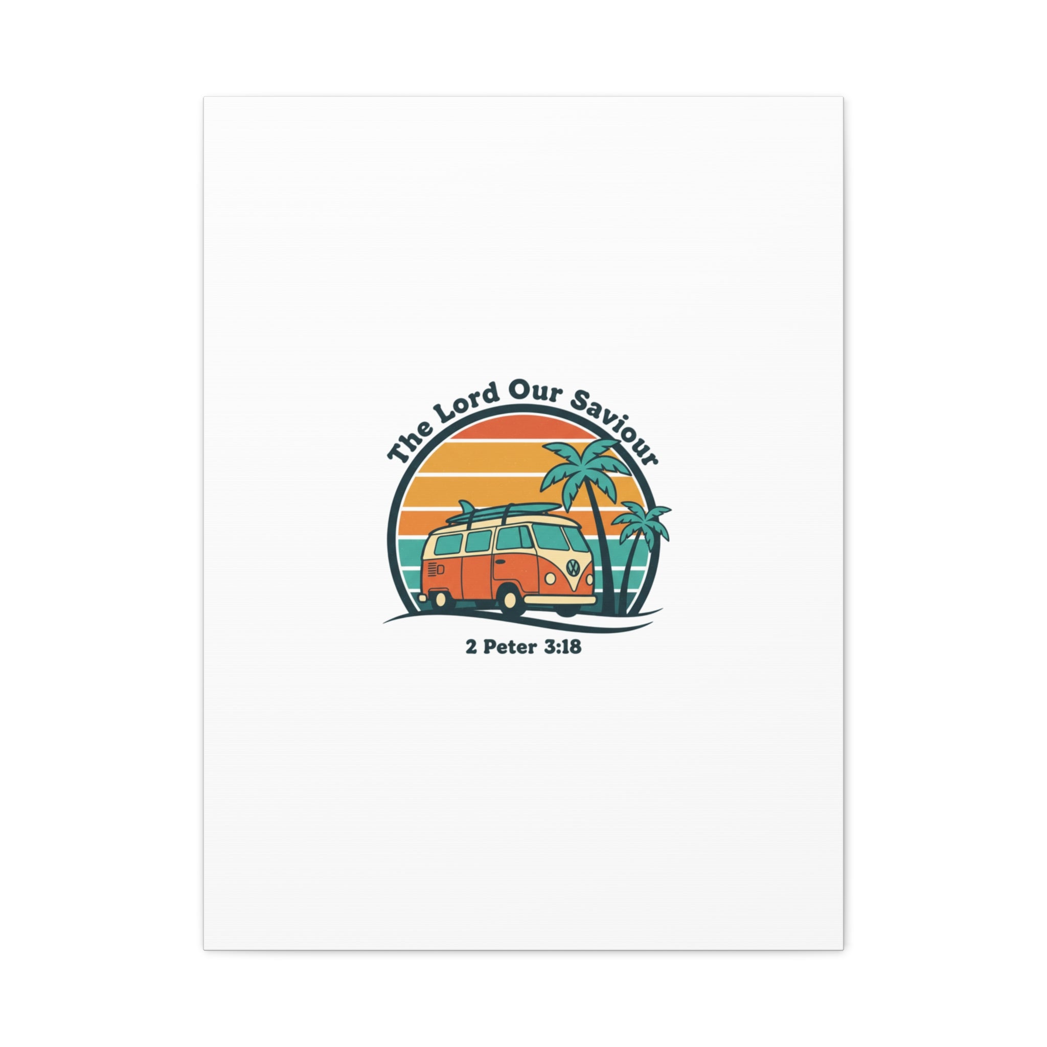 The Lord our Saviour, Retro Surf Sunset Canvas | 70s Van Palm Postcard, Analog Sunshine Aesthetic