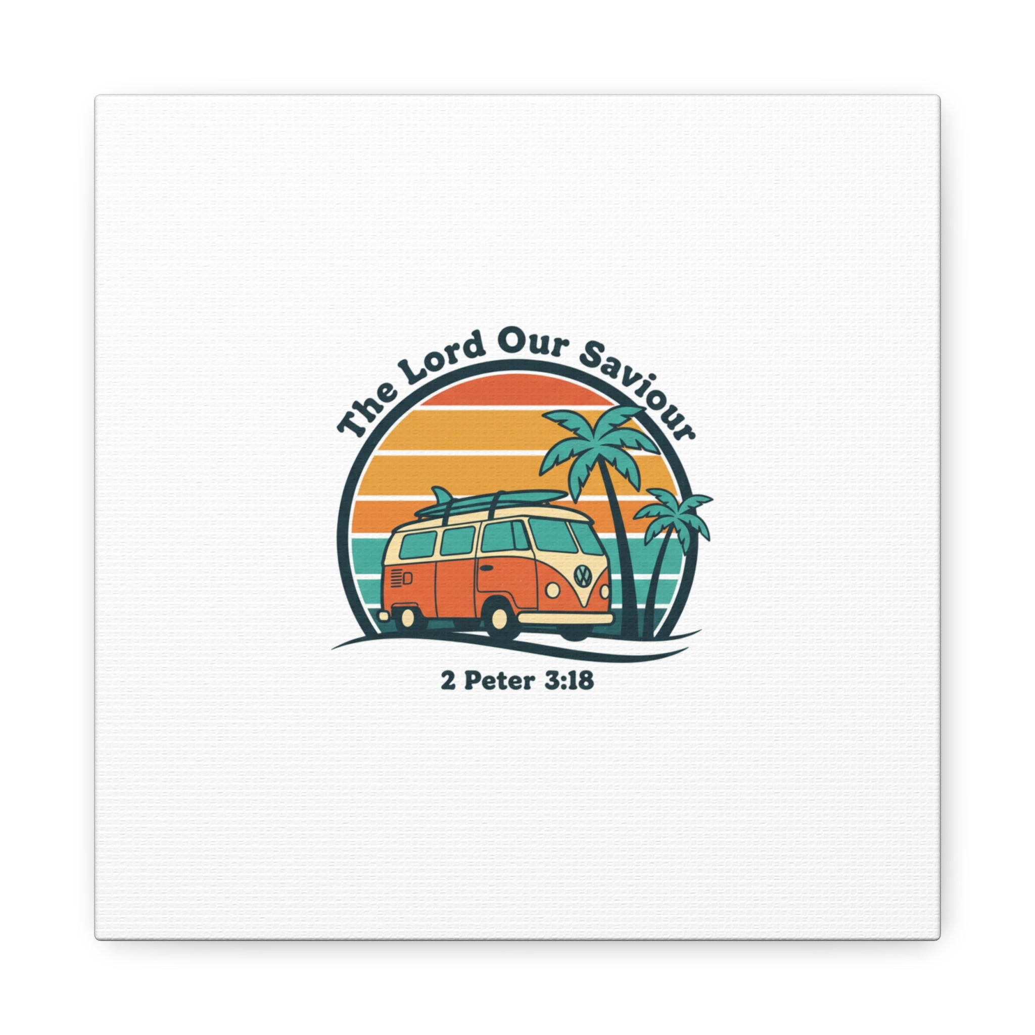 The Lord our Saviour, Retro Surf Sunset Canvas | 70s Van Palm Postcard, Analog Sunshine Aesthetic