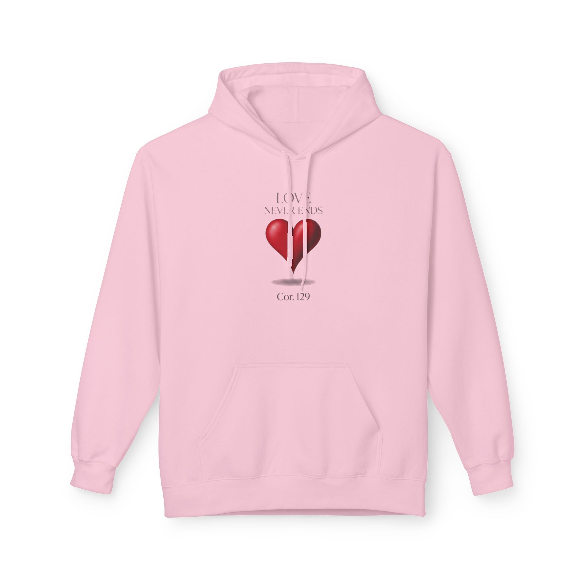 Christian Hoodie — 'Love Never Ends' Heart Design (1 Cor. 13:8)