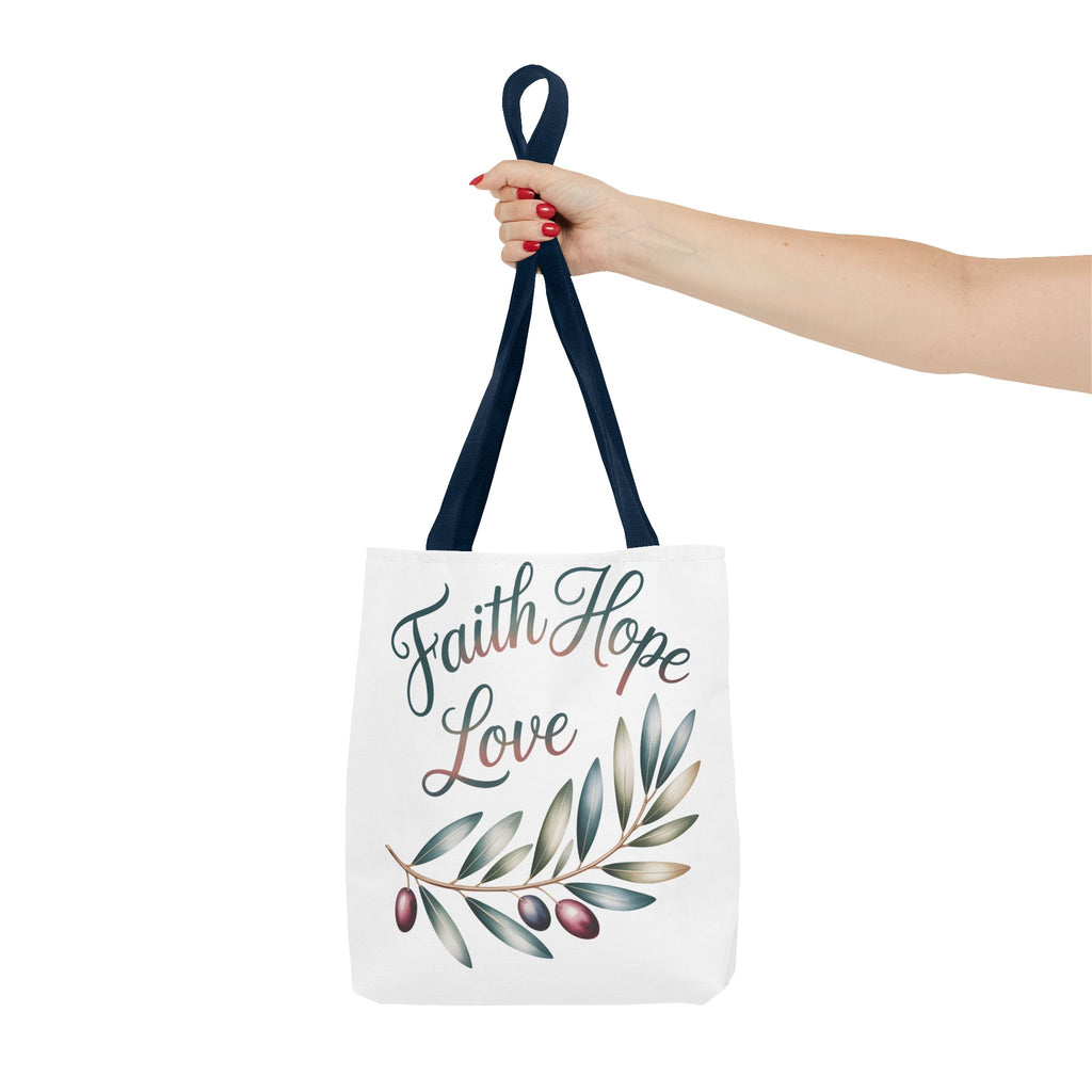 Faith Hope Love Floral Tote Bag — Inspirational Scripture Quote Canvas Carryall