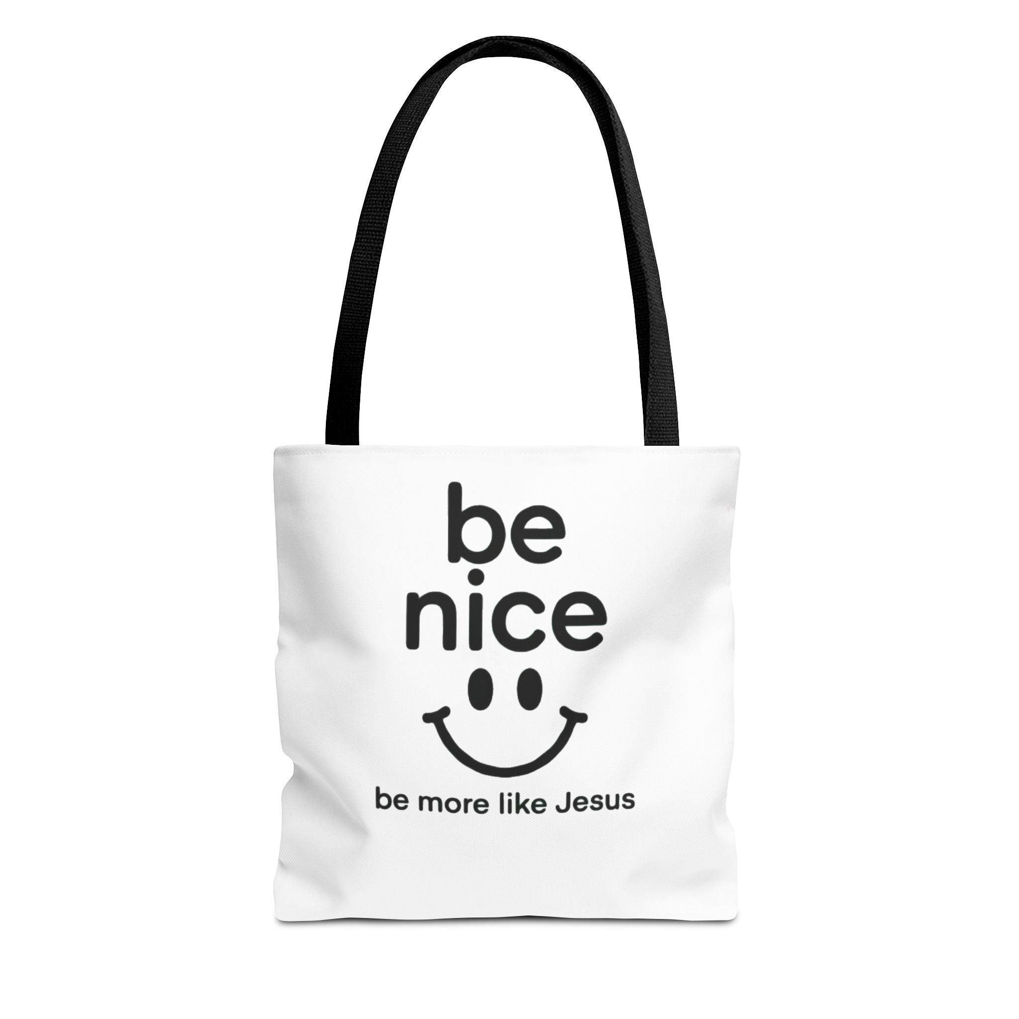 Be Nice Smiley Tote Bag — "be more like Jesus" Inspirational Canvas Tote