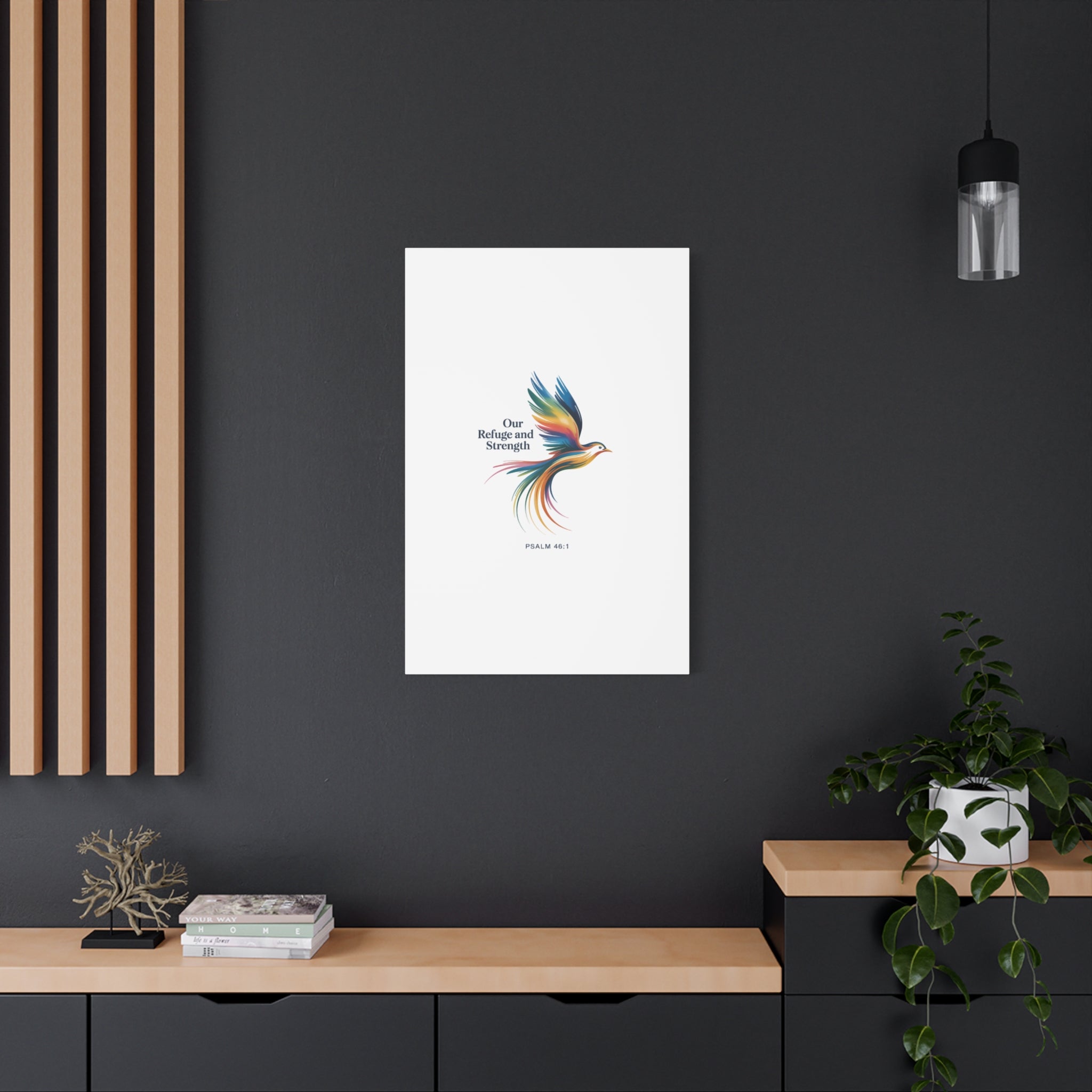 Matte Canvas Bird Wall Art — "Our Refuge & Strength" Psalm Quote