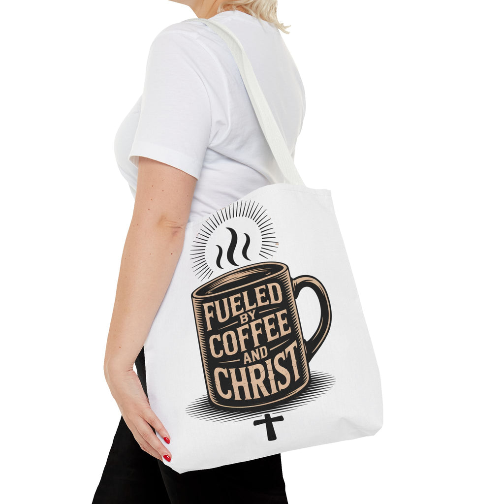 Christian Coffee Tote Bag - "Fueled by Coffee and Christ" Canvas Grocery & Church Bag