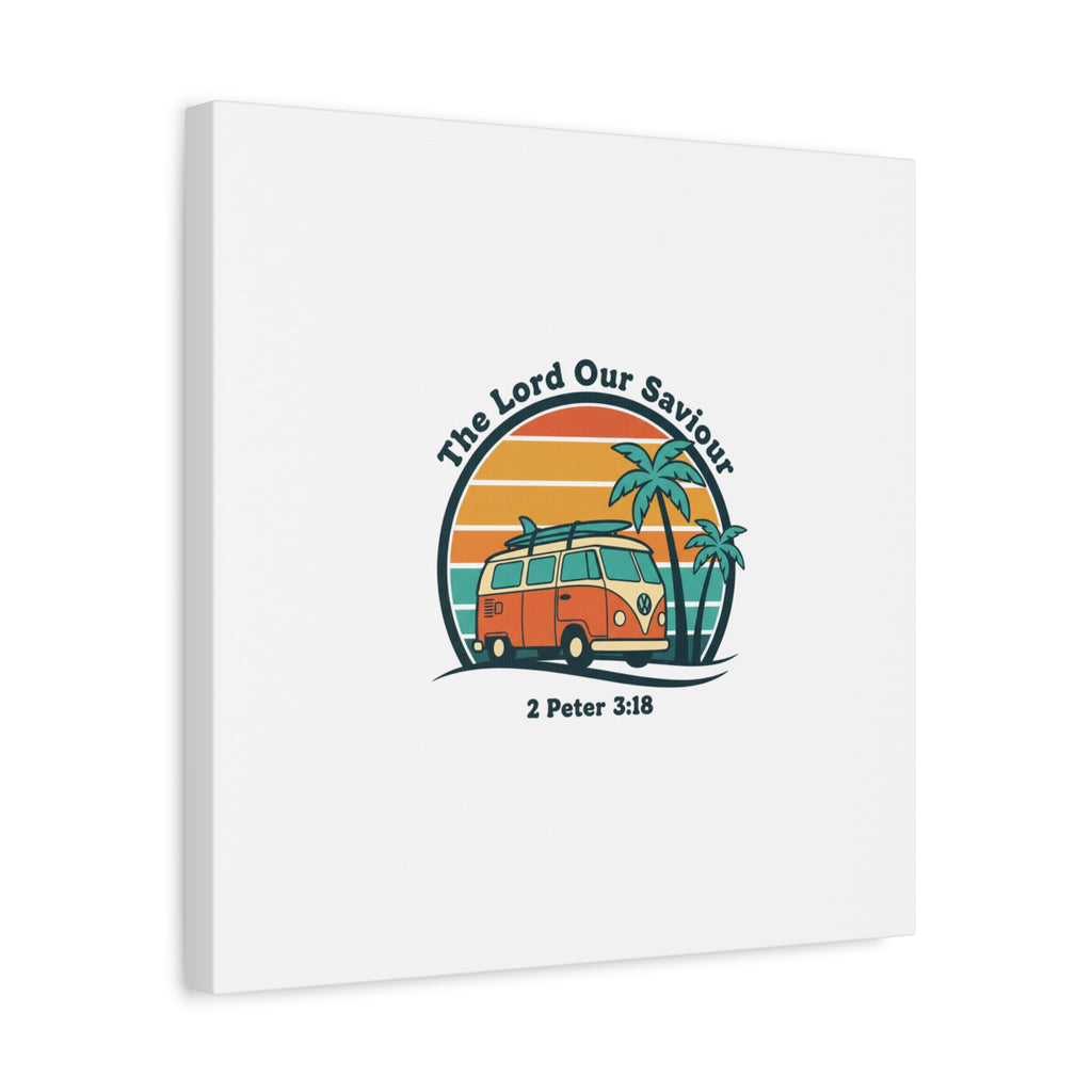The Lord our Saviour, Retro Surf Sunset Canvas | 70s Van Palm Postcard, Analog Sunshine Aesthetic