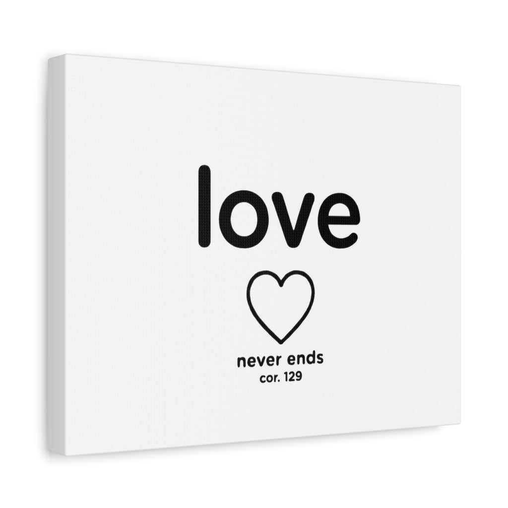 Canvas Wall Art — "love" Heart with "never ends cor. 129" Minimalist Print