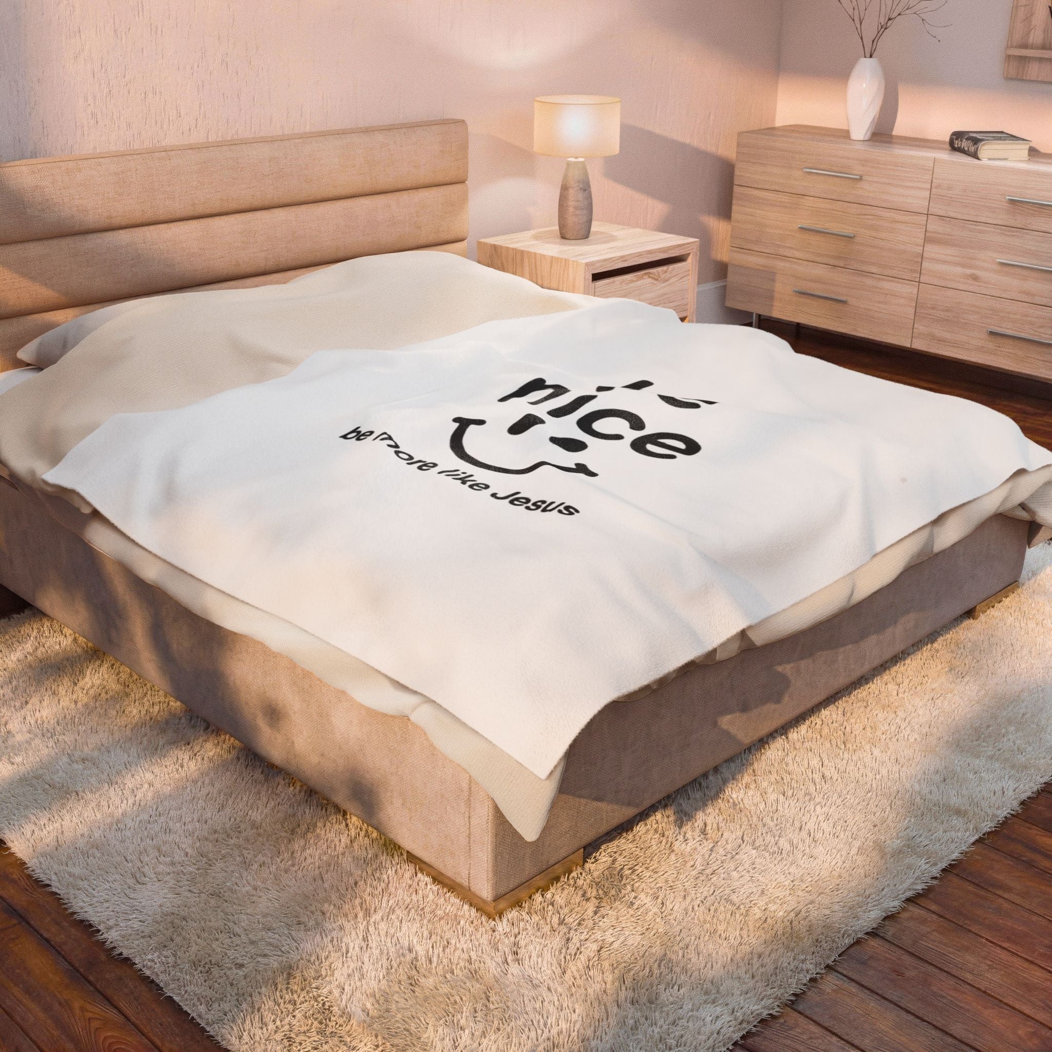 Velveteen Plush Blanket — "Be Nice, Be More Like Jesus" Christian Throw
