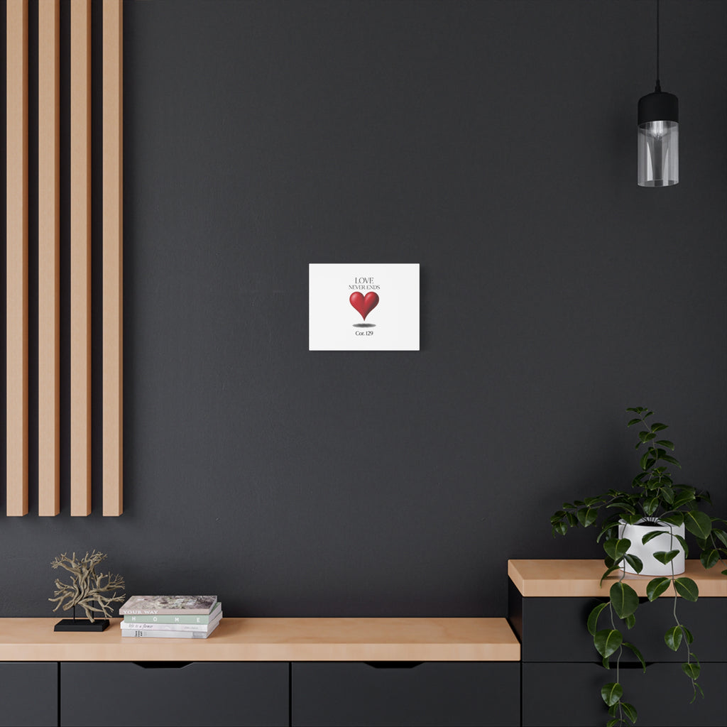 Love Never Ends Canvas Wall Art — Red Heart "Cor. 1:29" Matte Stretched Canvas