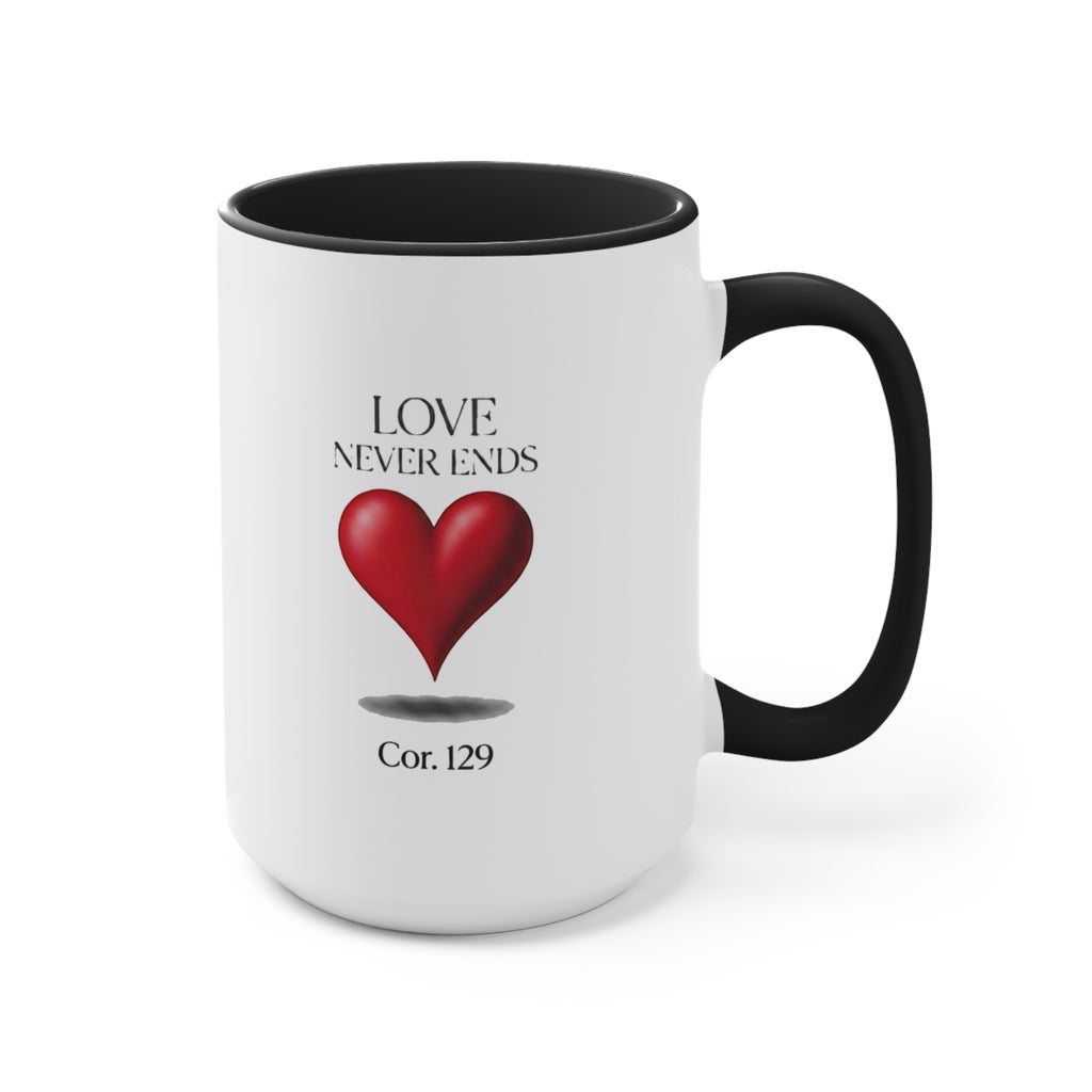 Love Never Ends Mug — Heart Accent Ceramic Mug