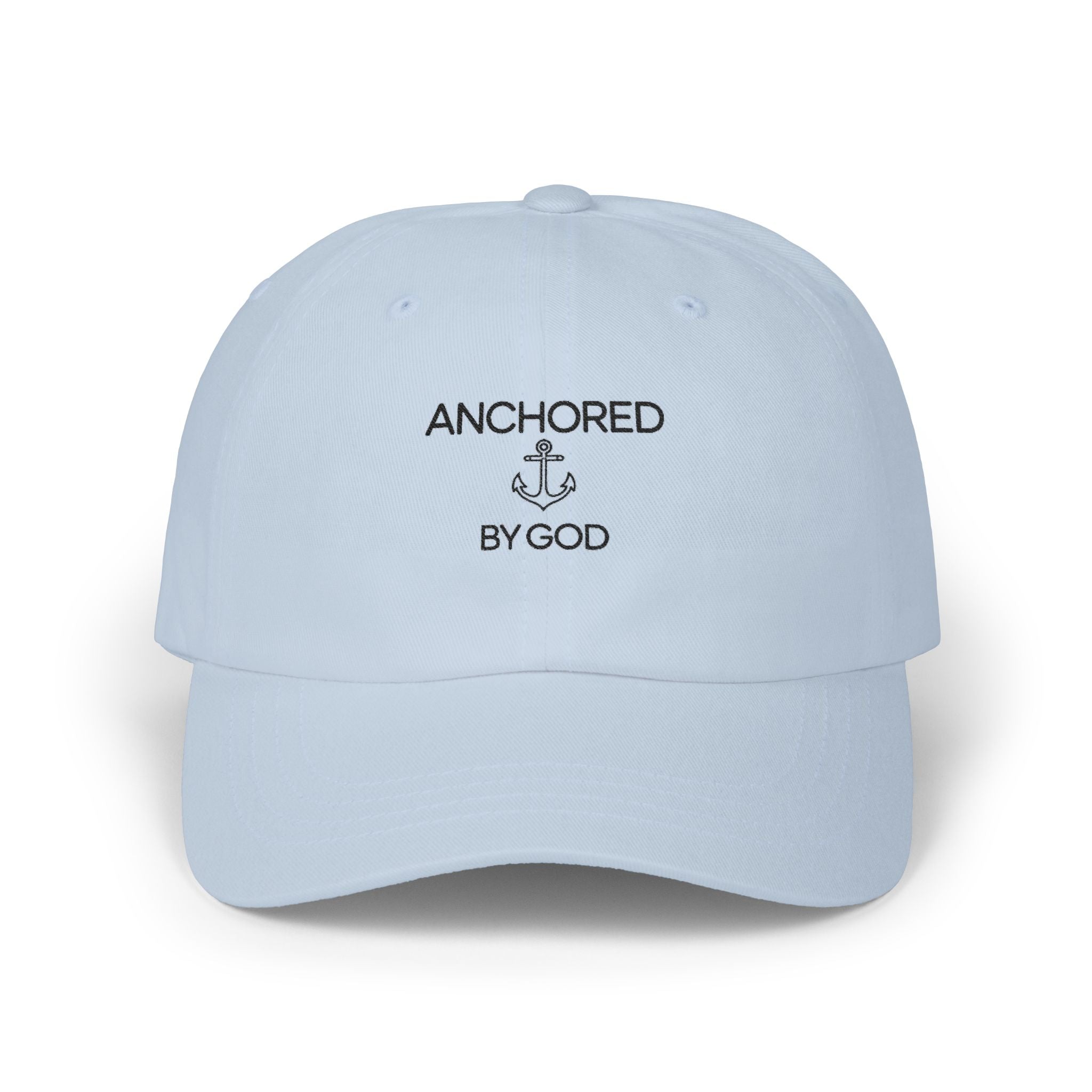 Anchored by God Dad Cap — Embroidered Christian Anchor Baseball Hat