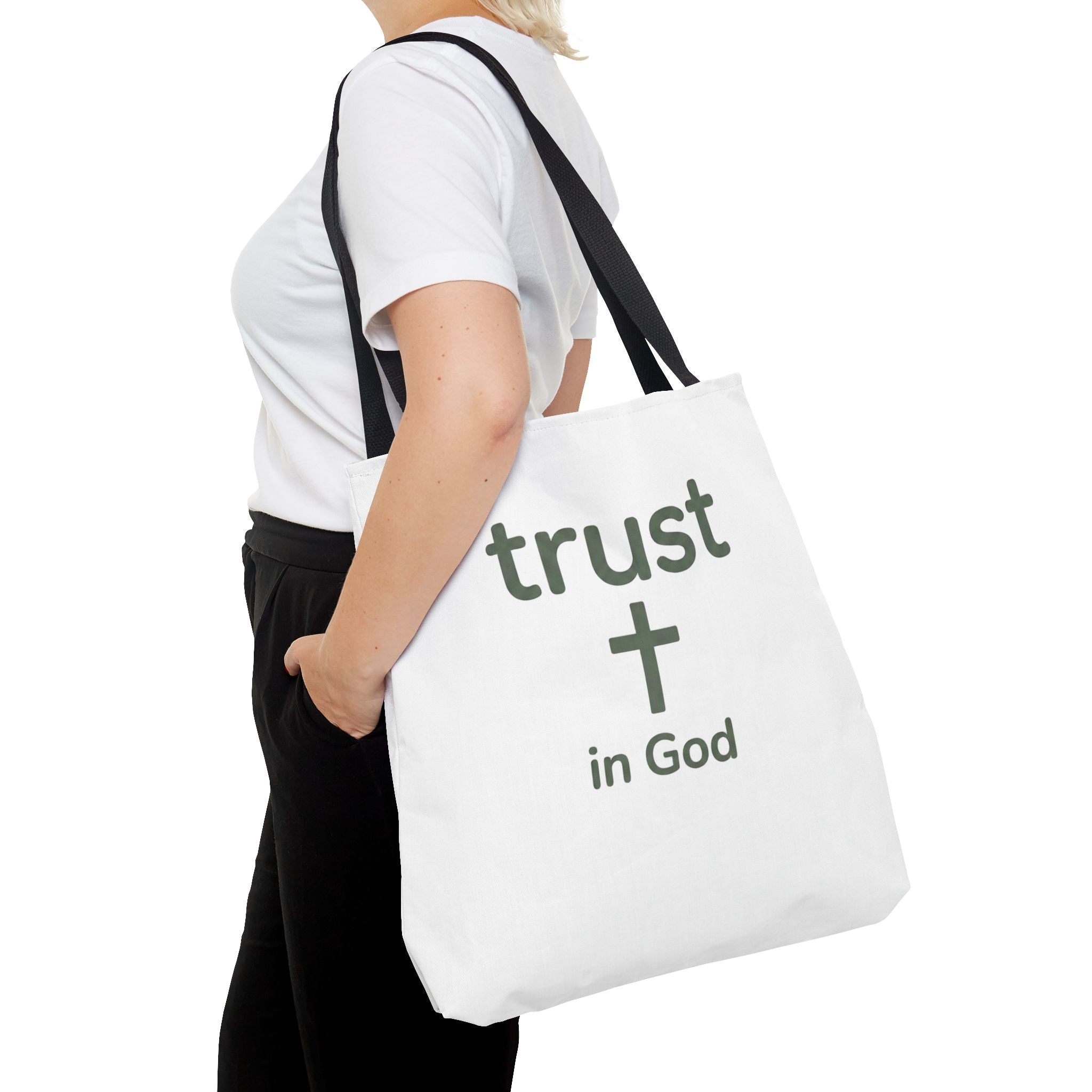 Faith Tote Bag — "Trust in God" Canvas Carryall with Cross