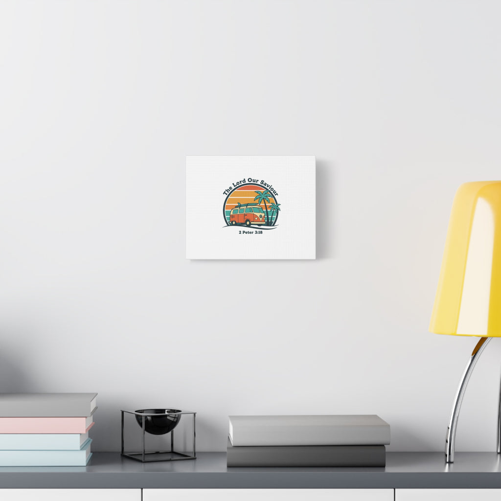 The Lord our Saviour, Retro Surf Sunset Canvas | 70s Van Palm Postcard, Analog Sunshine Aesthetic