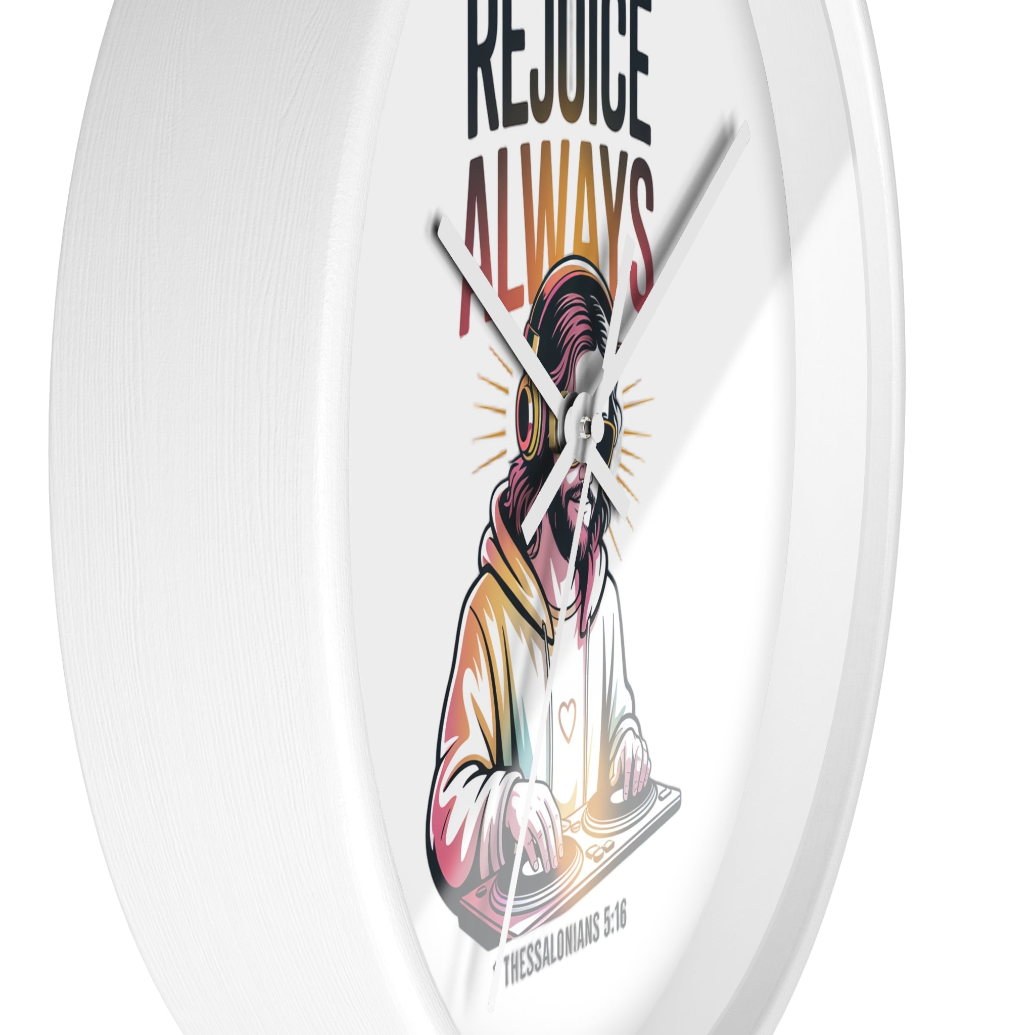 Wall Clock — 'Rejoice Always' Christian DJ Decorative Clock (1 Thessalonians 5:16)