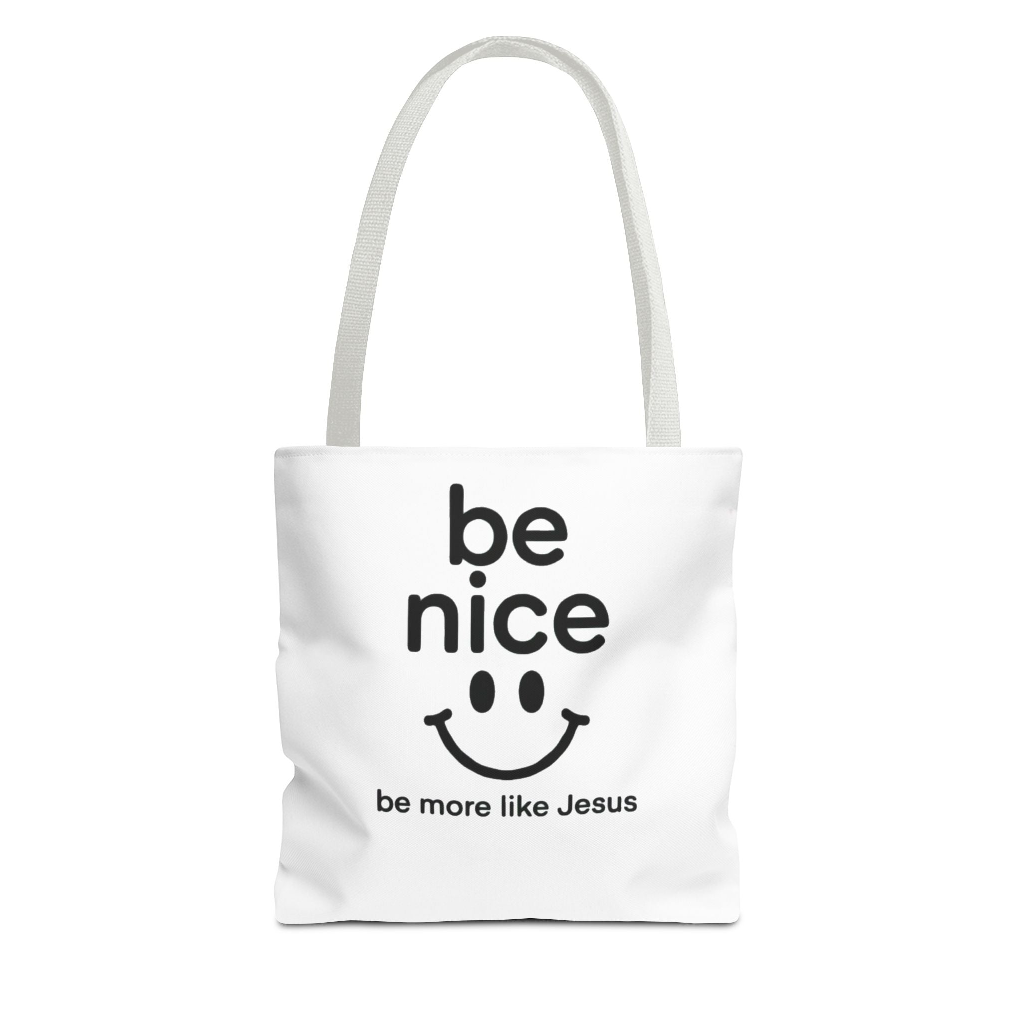 Be Nice Smiley Tote Bag — "be more like Jesus" Inspirational Canvas Tote