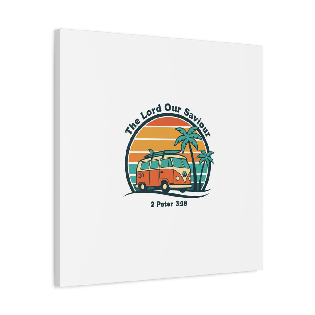 The Lord our Saviour, Retro Surf Sunset Canvas | 70s Van Palm Postcard, Analog Sunshine Aesthetic