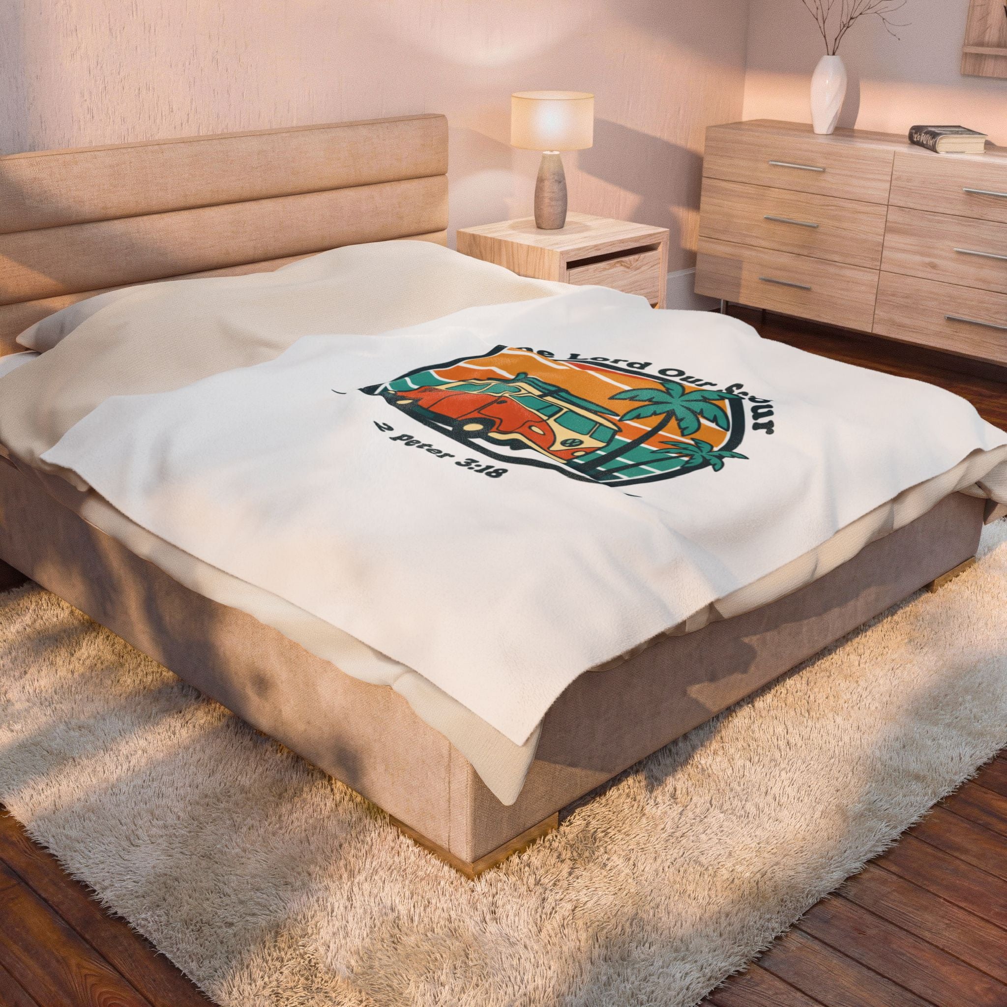 The Lord our Saviour Retro Sunset Van Blanket | 1970s Analog Sunshine, Vintage Palm Golden Hour
