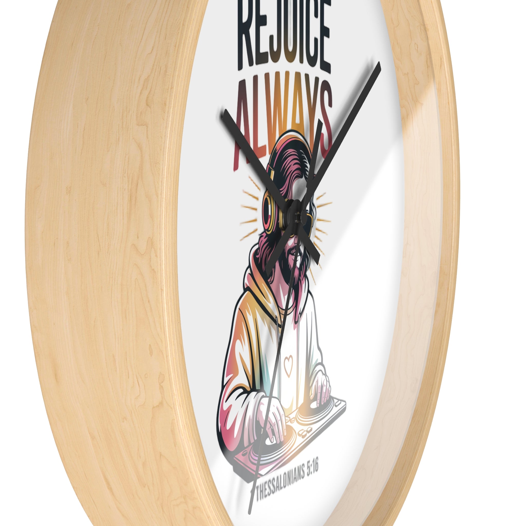 Wall Clock — 'Rejoice Always' Christian DJ Decorative Clock (1 Thessalonians 5:16)