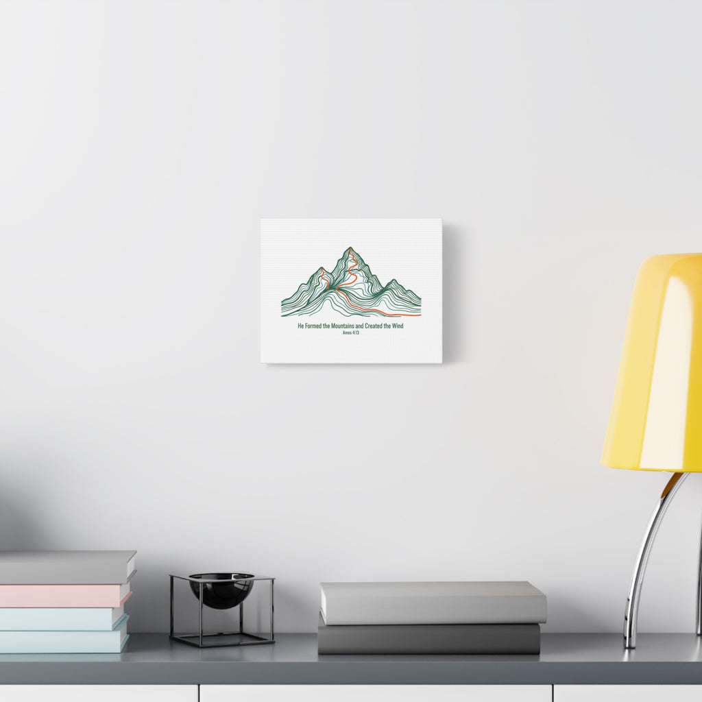 Topographic Mountain Canvas — "He Formed the Mountains and Created the Wind" (Amos 4:13)
