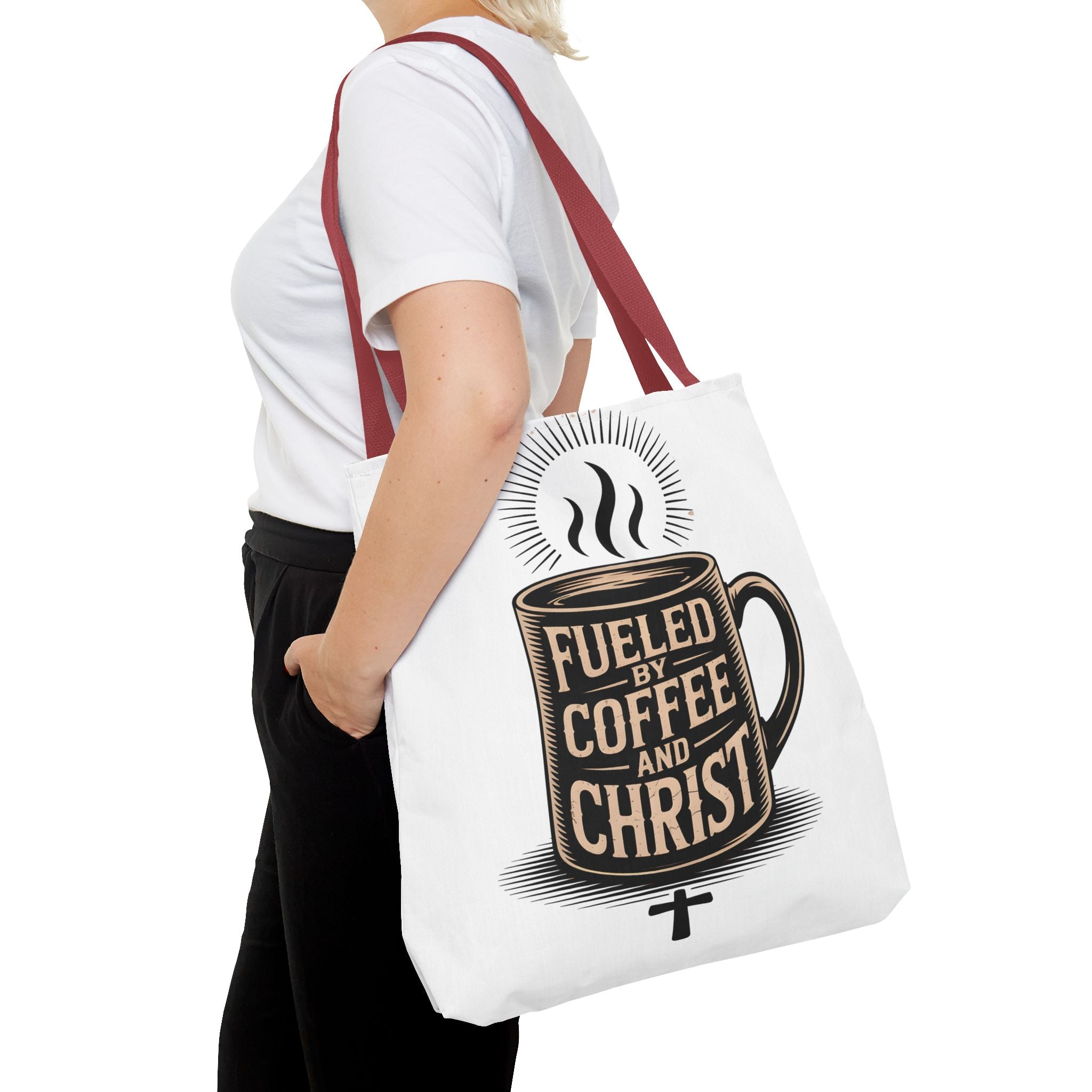 Christian Coffee Tote Bag - "Fueled by Coffee and Christ" Canvas Grocery & Church Bag