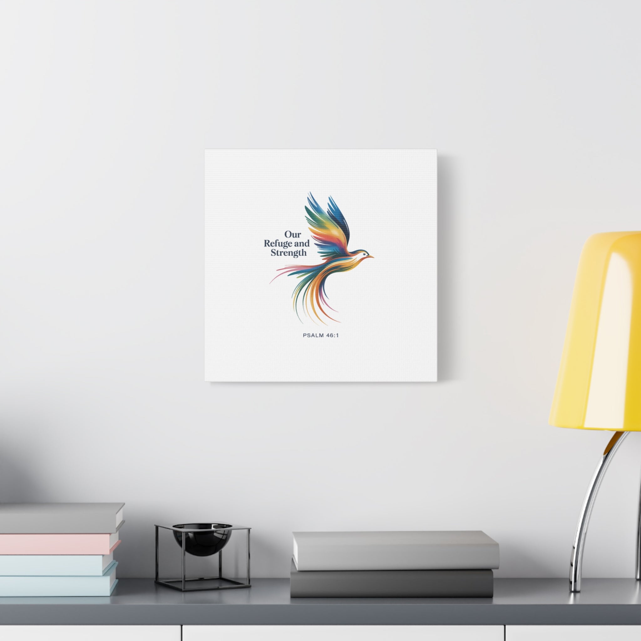 Matte Canvas Bird Wall Art — "Our Refuge & Strength" Psalm Quote