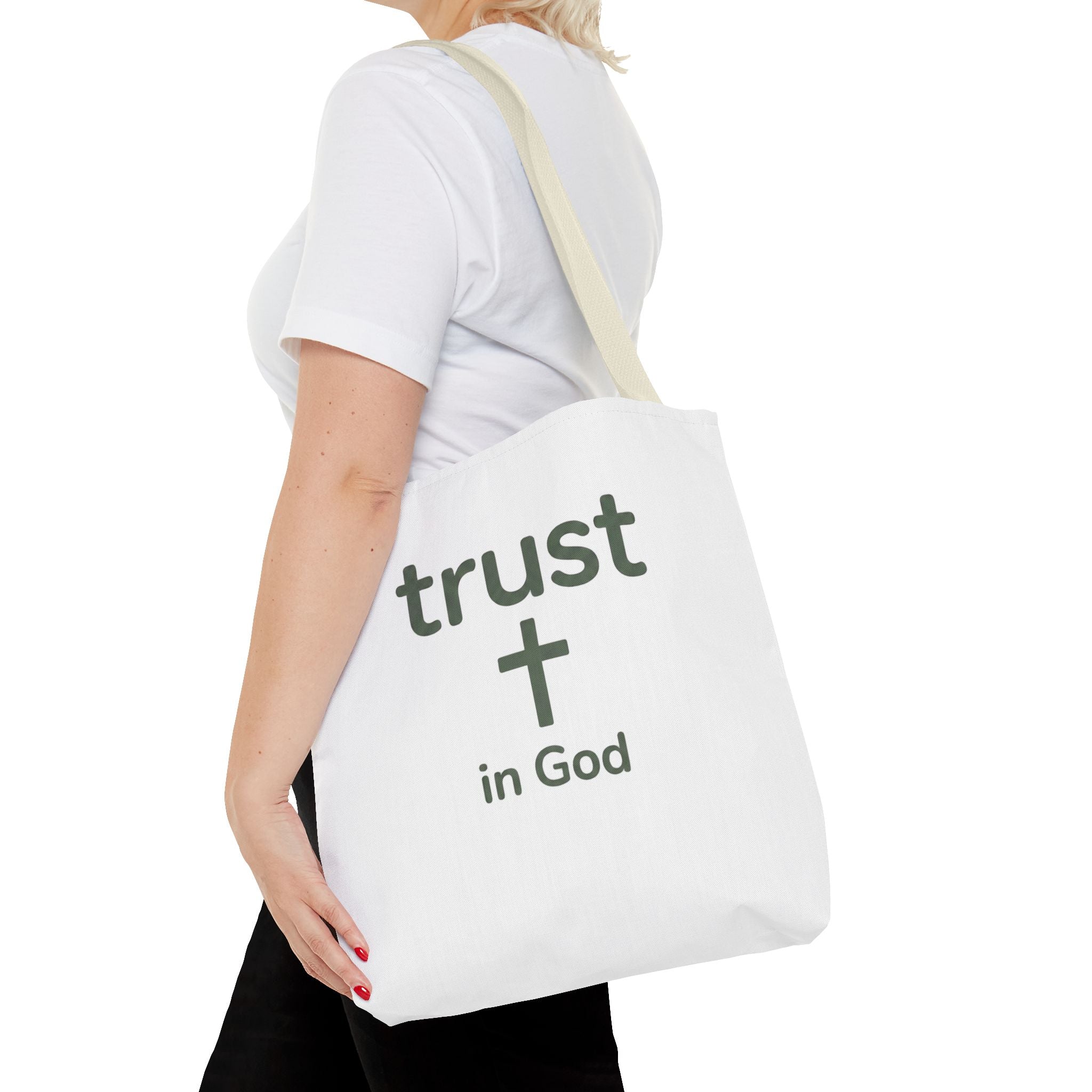 Faith Tote Bag — "Trust in God" Canvas Carryall with Cross