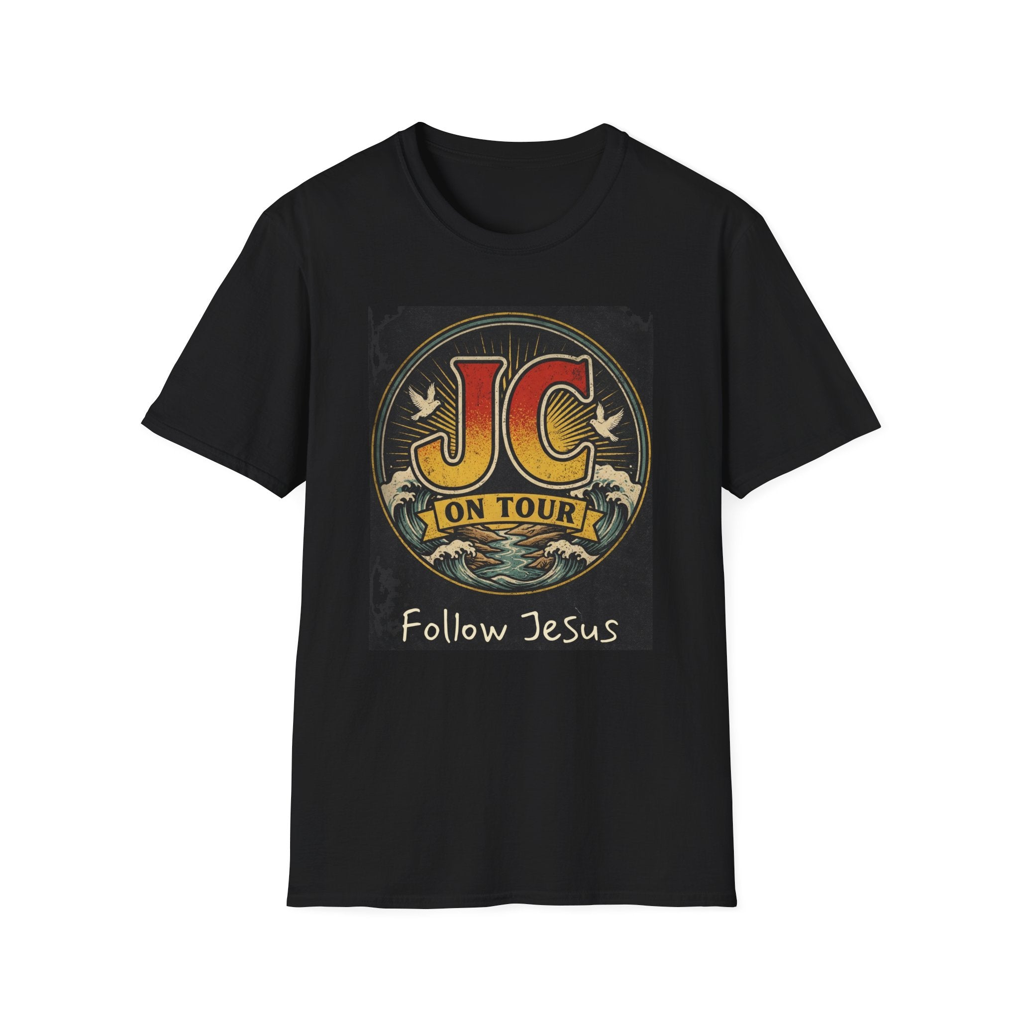 JC On Tour – Follow Jesus Rock ’n’ Roll Christian T-Shirt