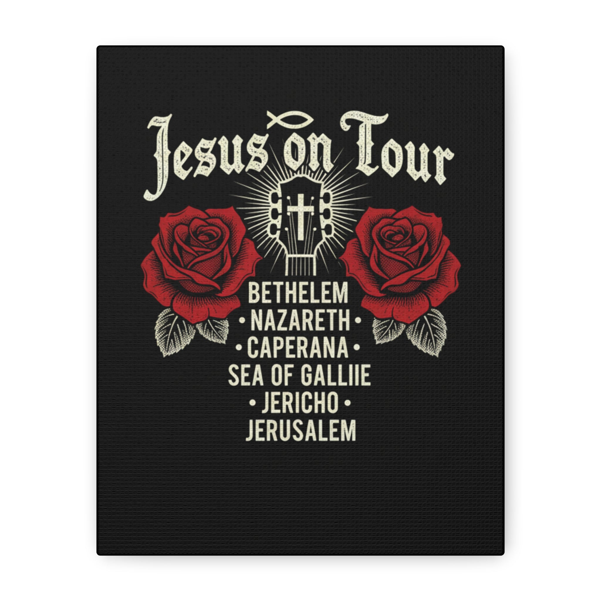 Jesus on Tour Red Roses Canvas Art — Stretched Matte Wall Decor