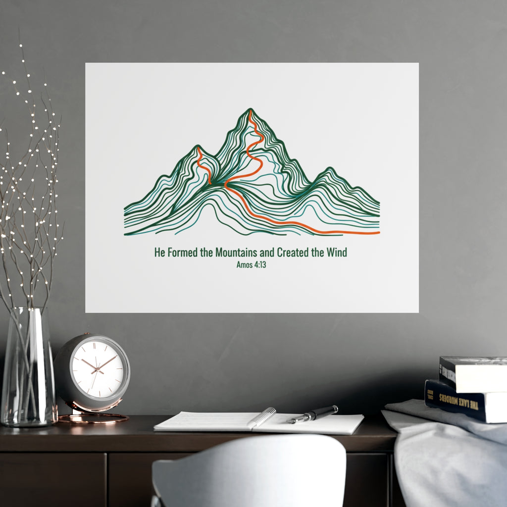 Topographic Mountain Poster— "He Formed the Mountains and Created the Wind" (Amos 4:13)